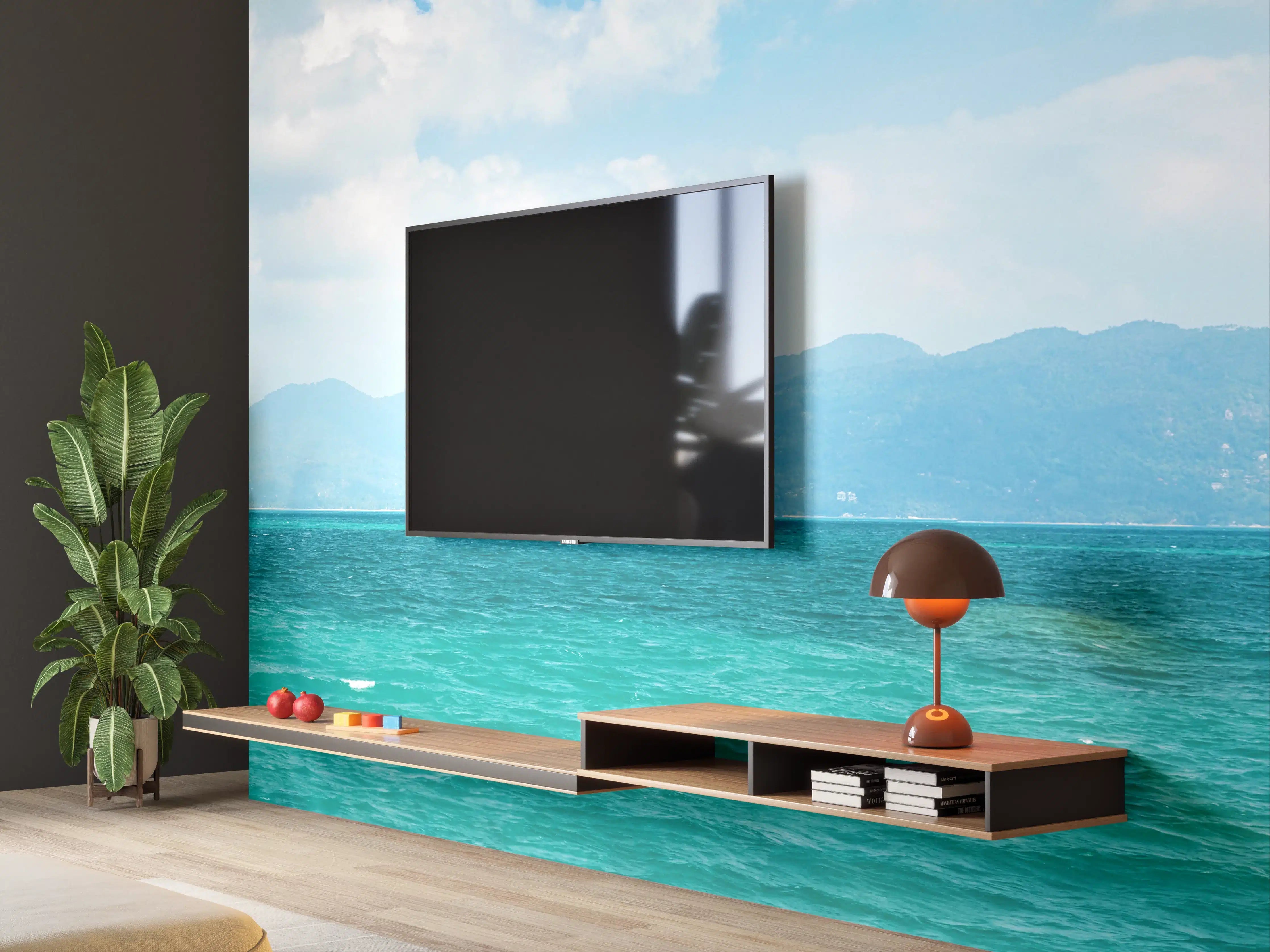 Wandverkleidung Wohnzimmer - Tropisches Blau-Grün-Meerespanorama