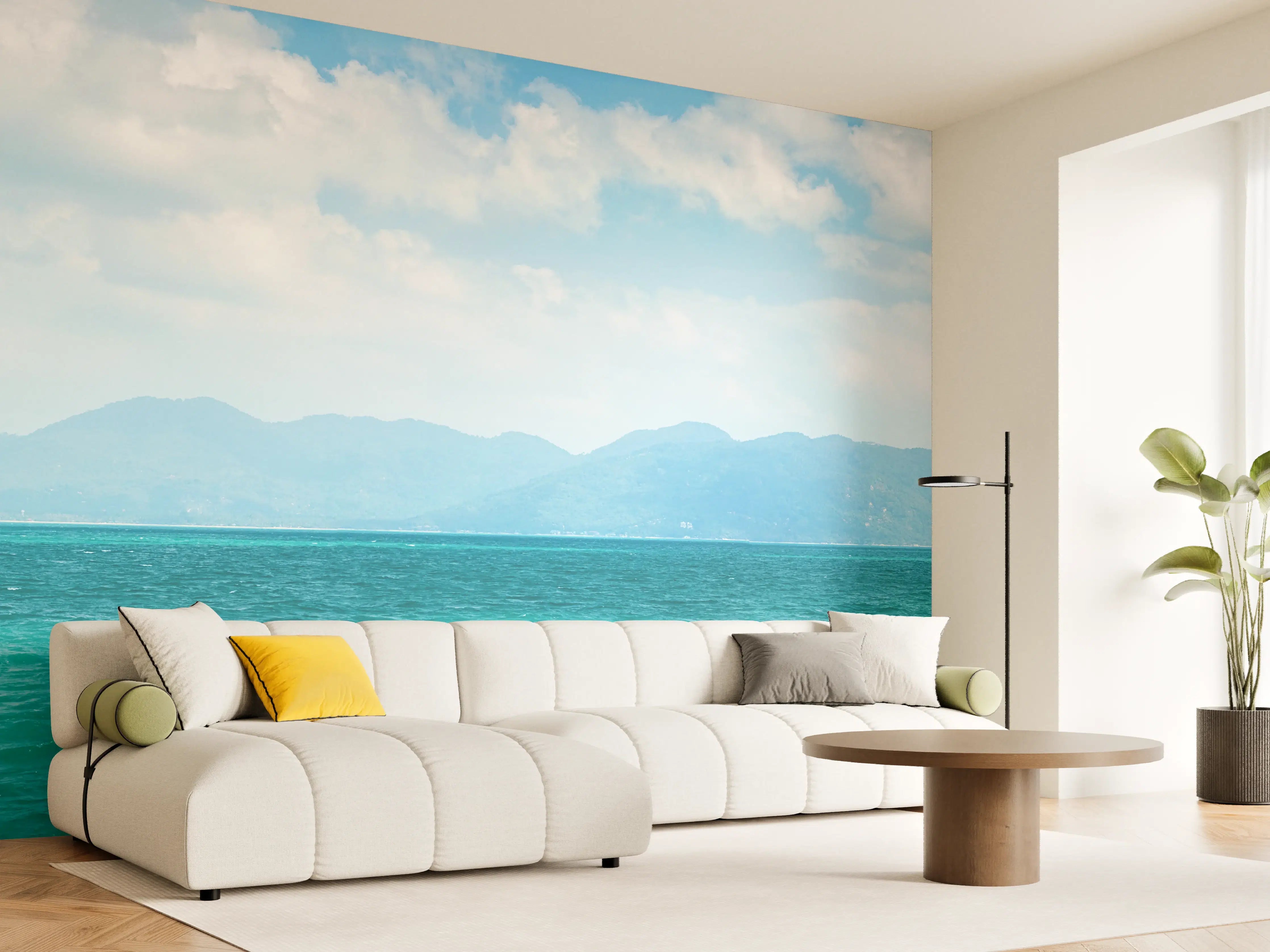 Wandverkleidung Wohnzimmer - Tropisches Blau-Grün-Meerespanorama