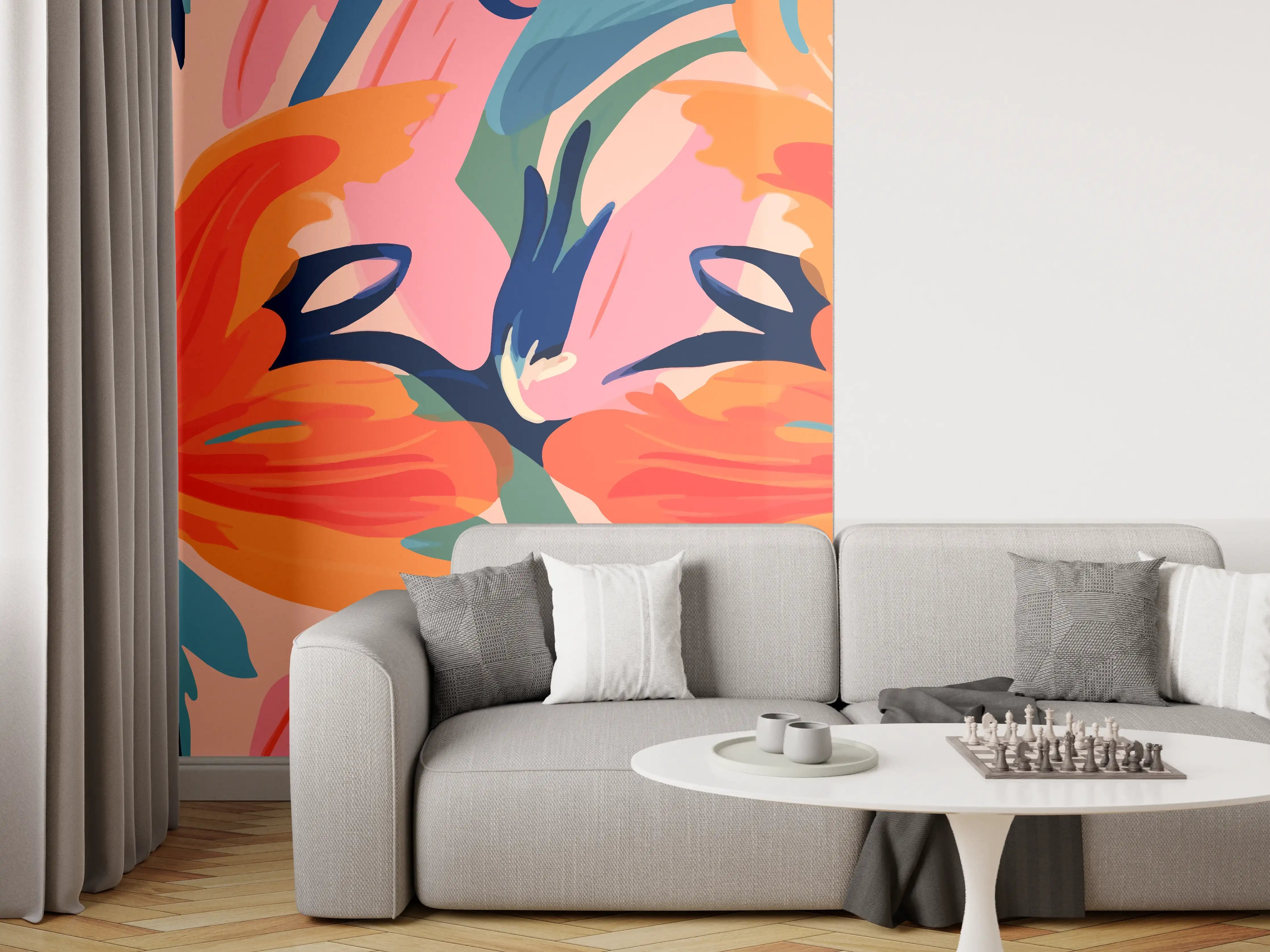 Wandverkleidung Wohnzimmer - Tropisches Dämmerungs-Blumenmuster