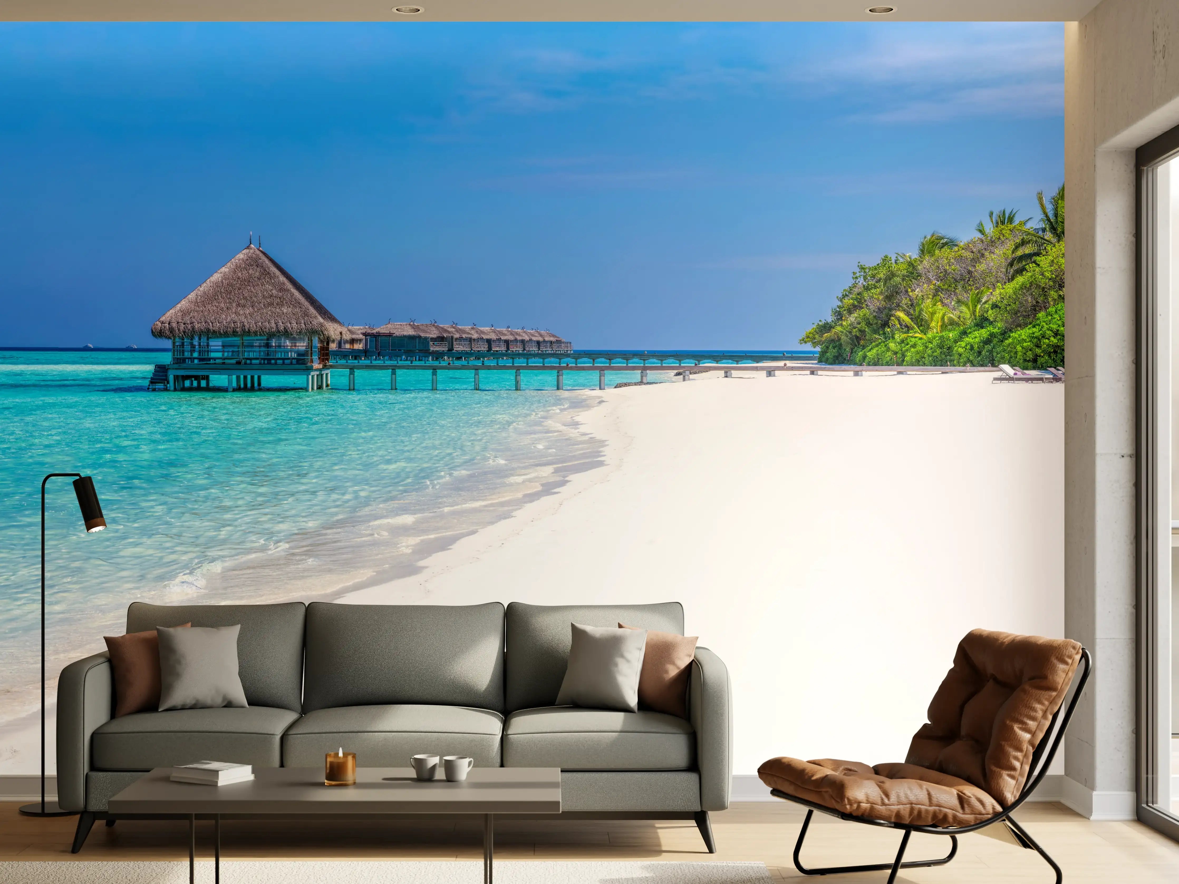 Wandverkleidung Wohnzimmer - Tropisches Paradies am weißen Sandstrand