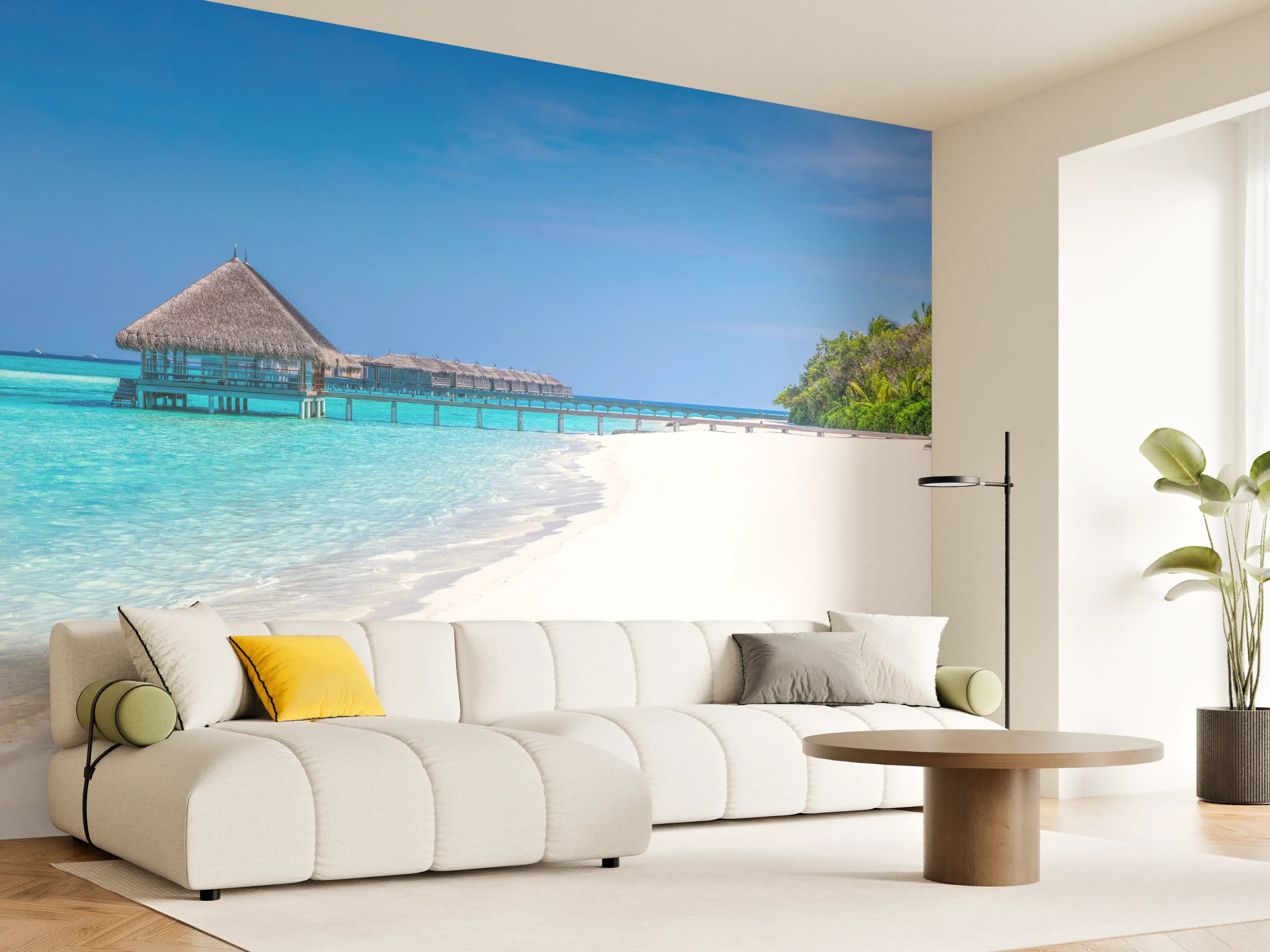 Wandverkleidung Wohnzimmer - Tropisches Paradies am weißen Sandstrand