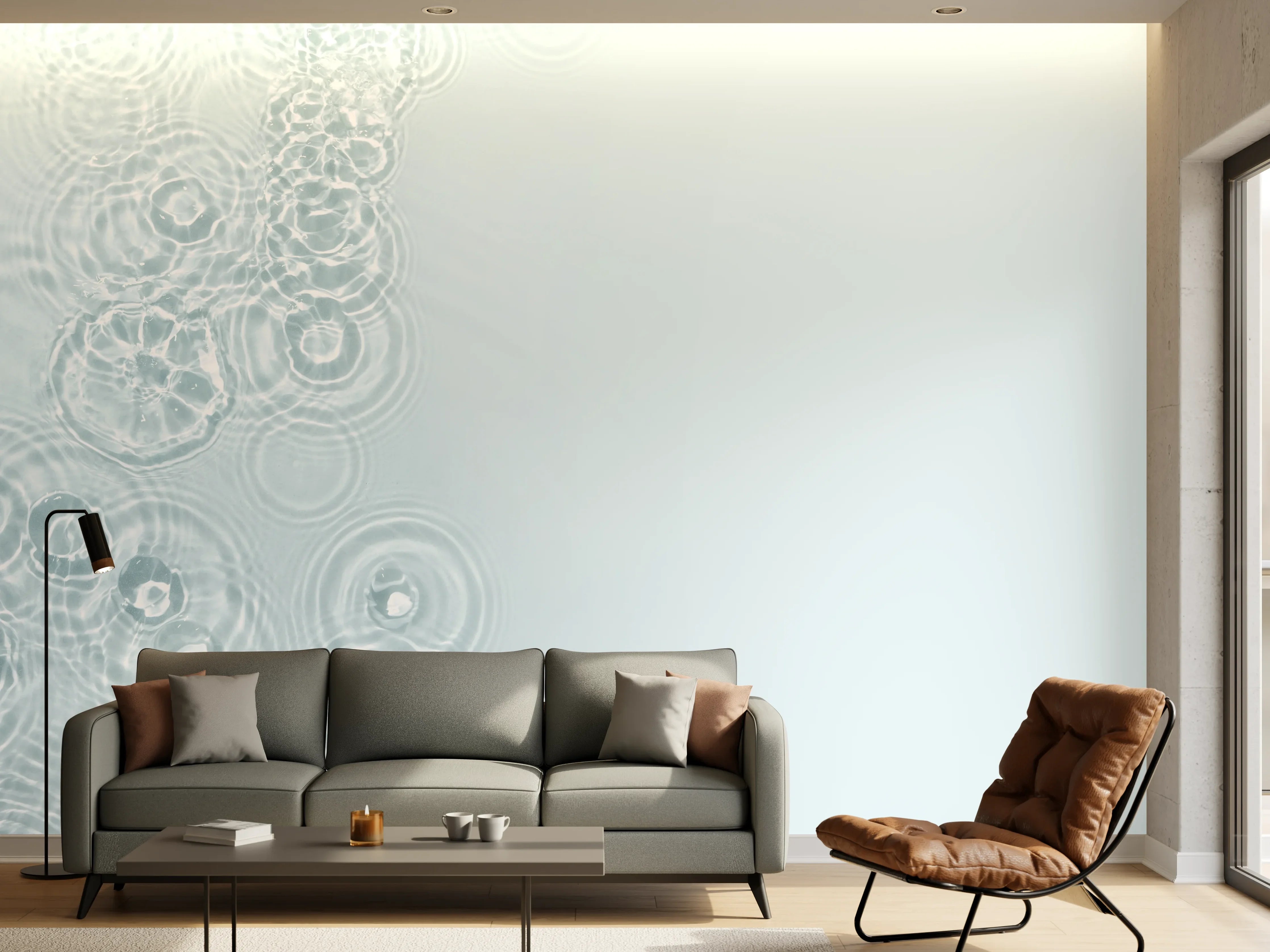 Wandverkleidung Wohnzimmer - Türkis-Weiß Wassertextur