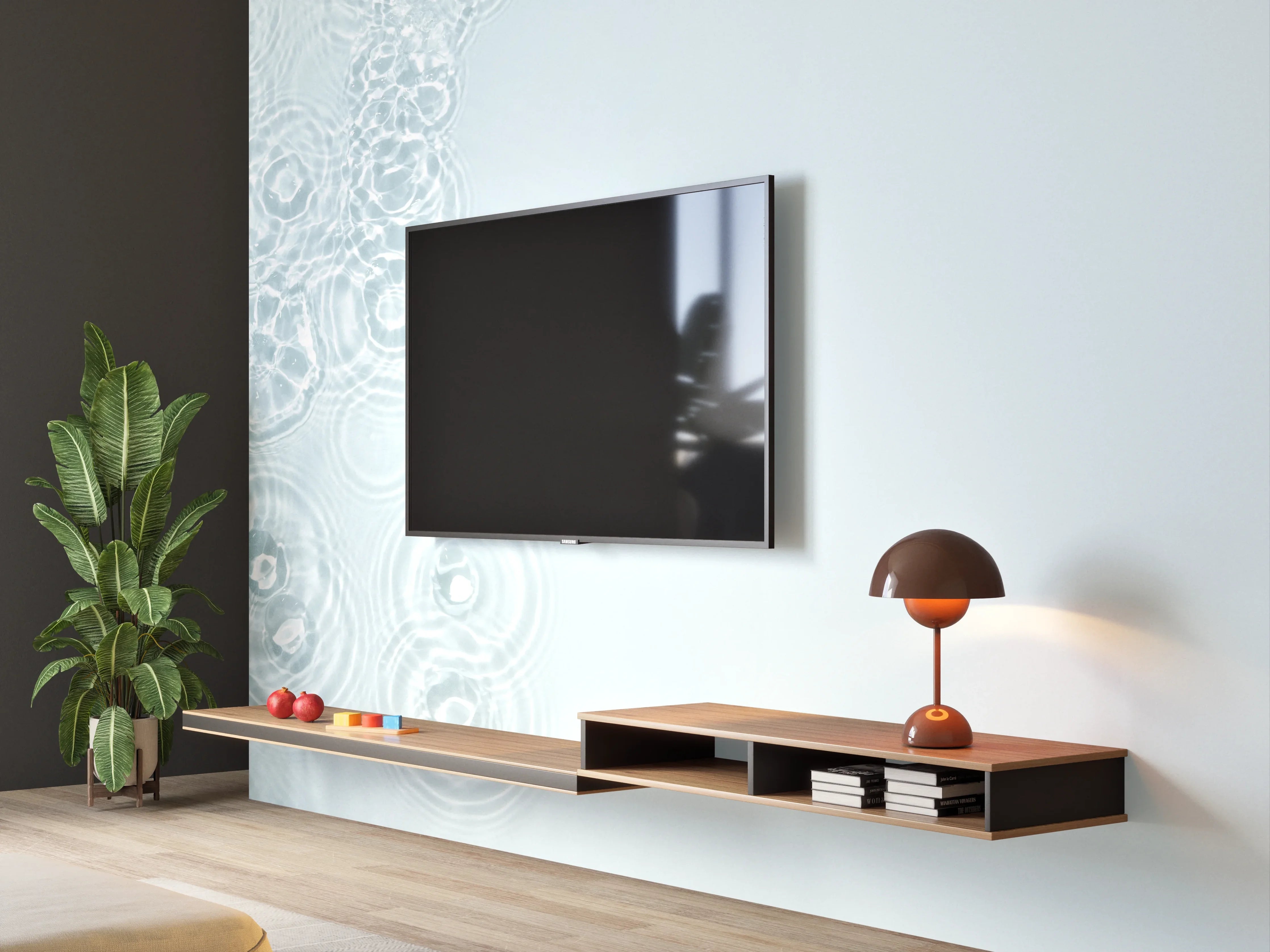 Wandverkleidung Wohnzimmer - Türkis-Weiß Wassertextur