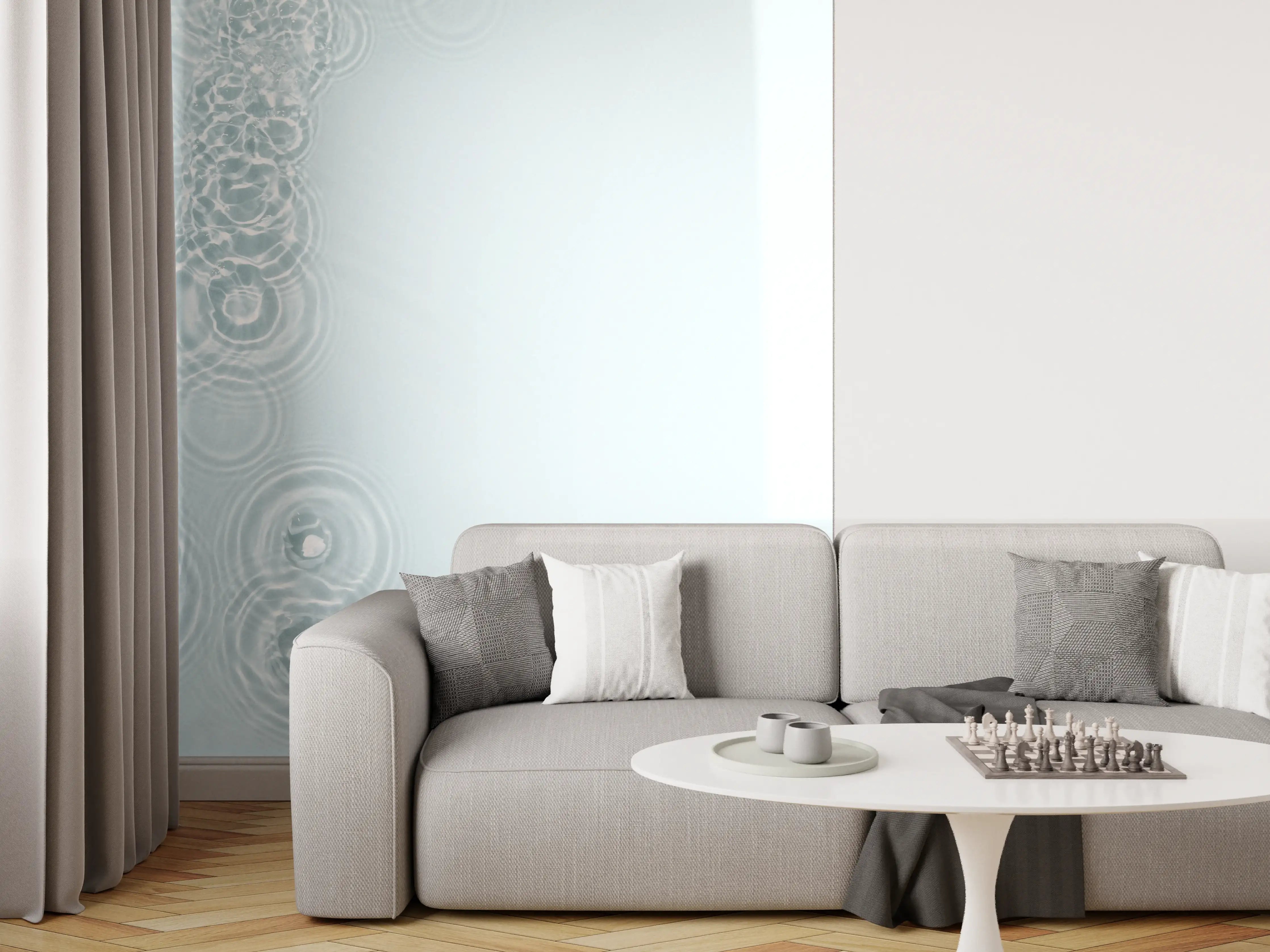 Wandverkleidung Wohnzimmer - Türkis-Weiß Wassertextur