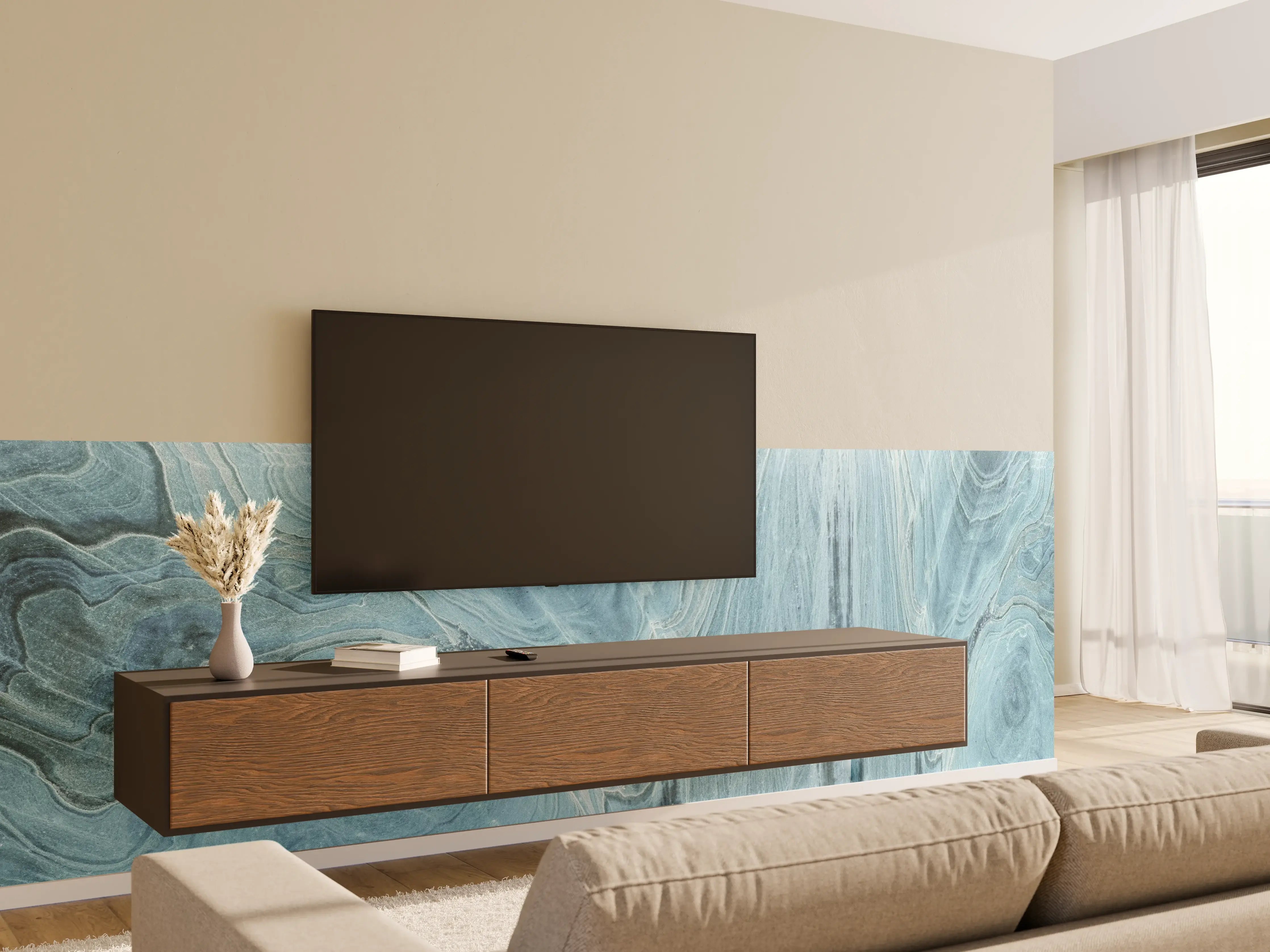 Wandverkleidung Wohnzimmer - Türkis-Weißer Marmor