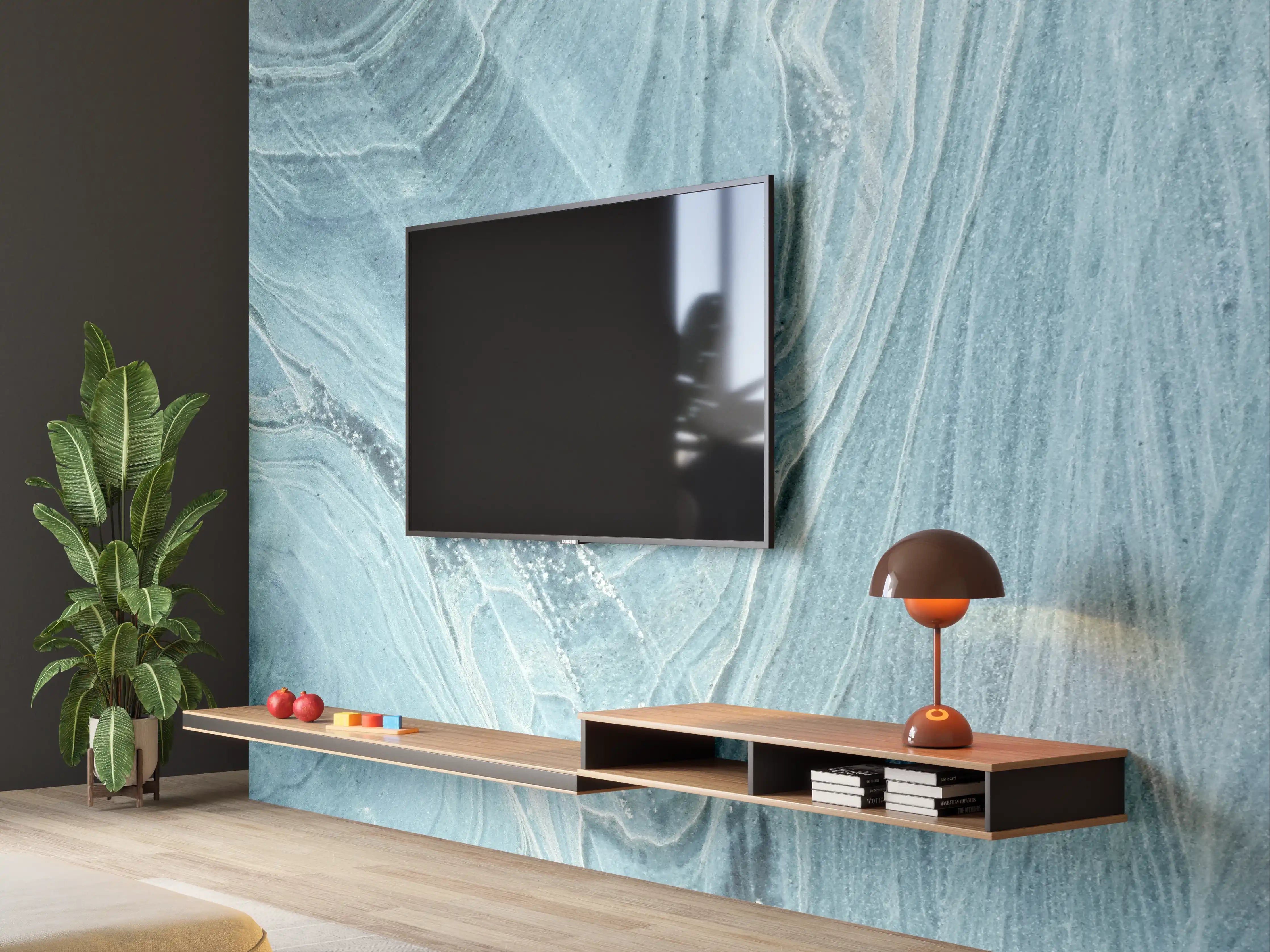 Wandverkleidung Wohnzimmer - Türkis-Weißer Marmor