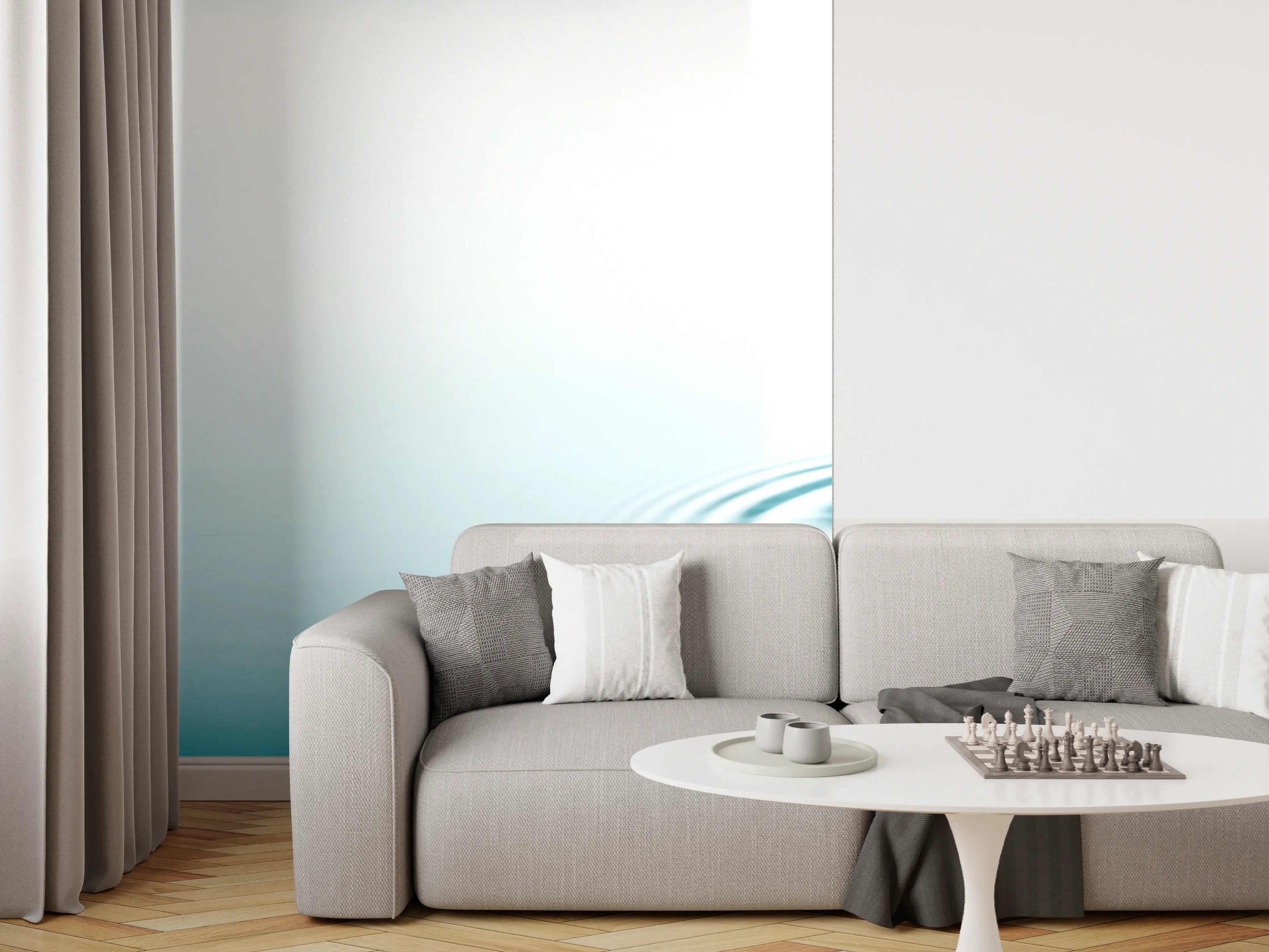 Wandverkleidung Wohnzimmer - Türkis-Weißer Wassertropfen