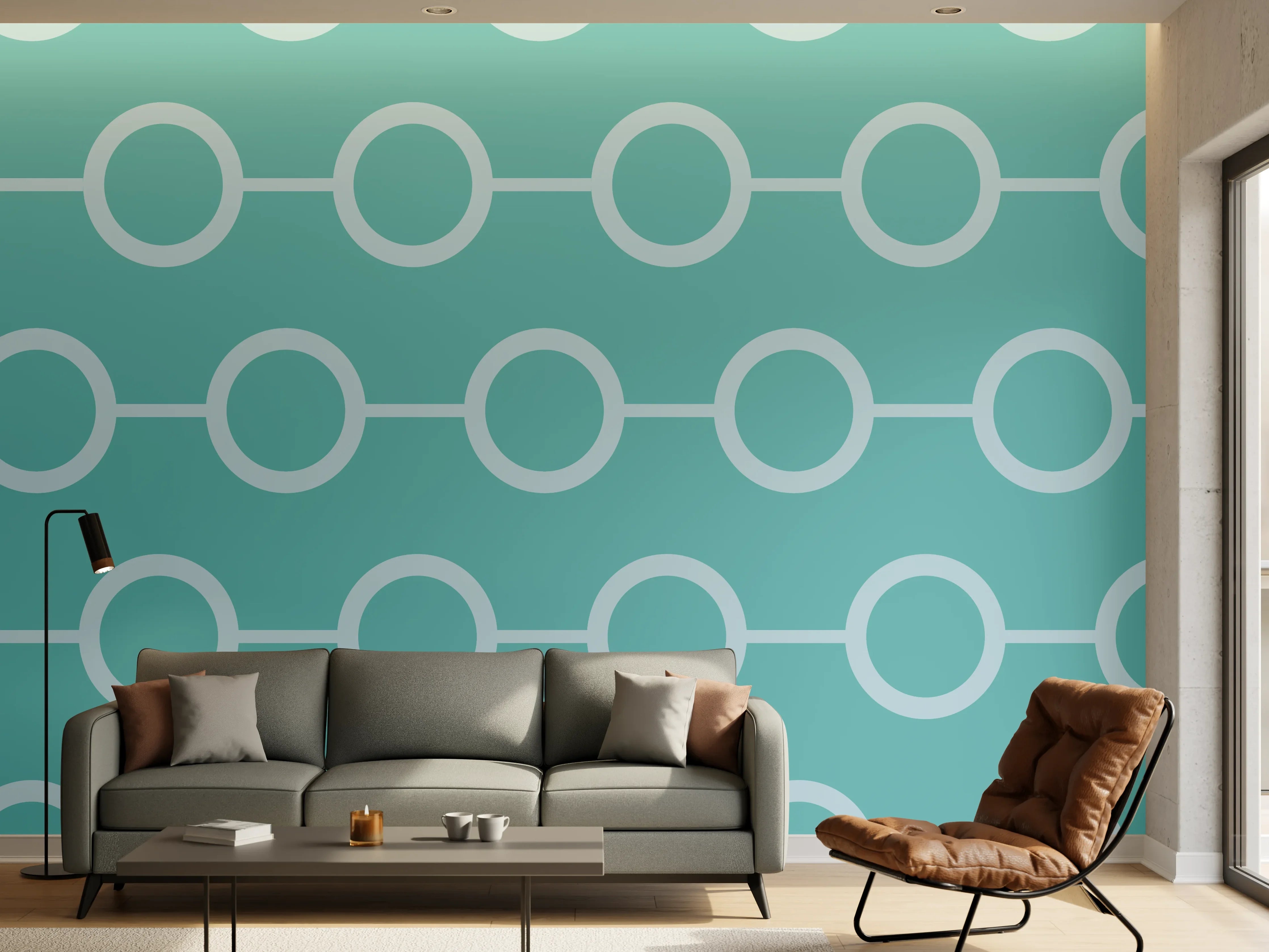 Wandverkleidung Wohnzimmer - Türkis-Weißes Kettenglieder Muster