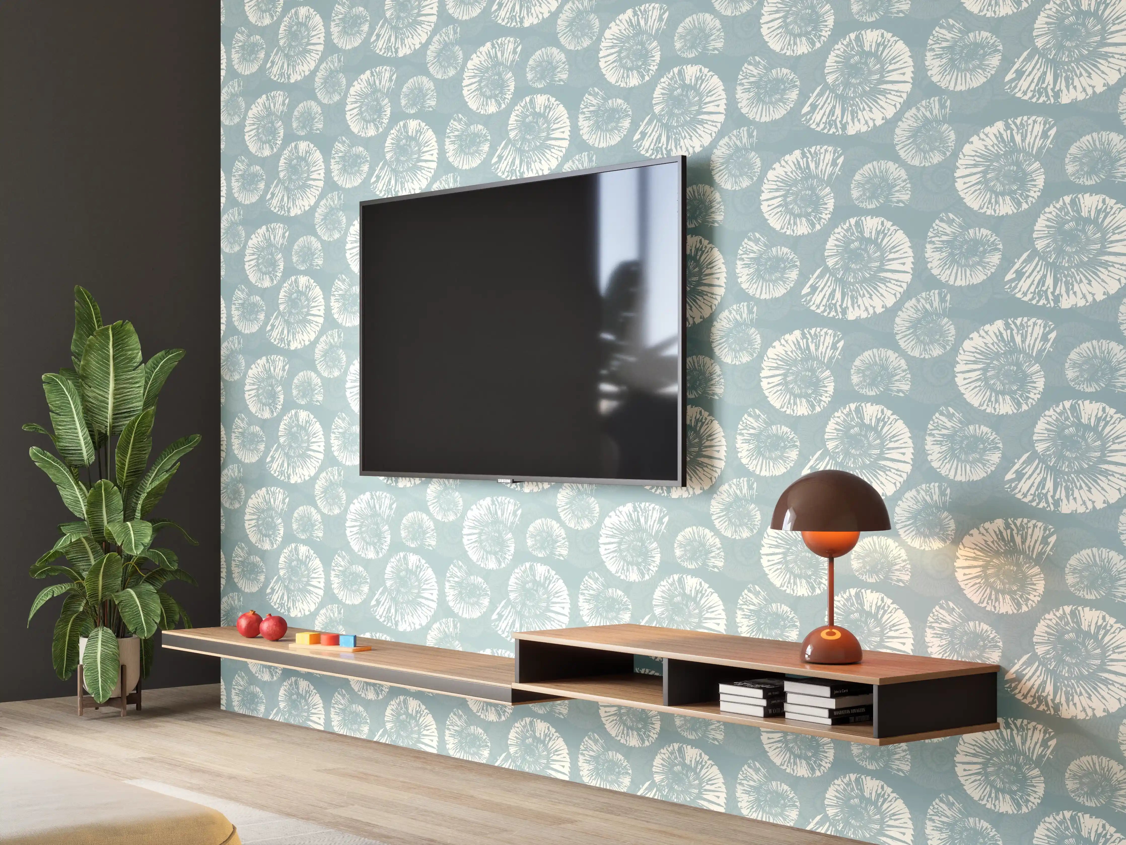 Wandverkleidung Wohnzimmer - Türkis-Weißes Muschelmuster