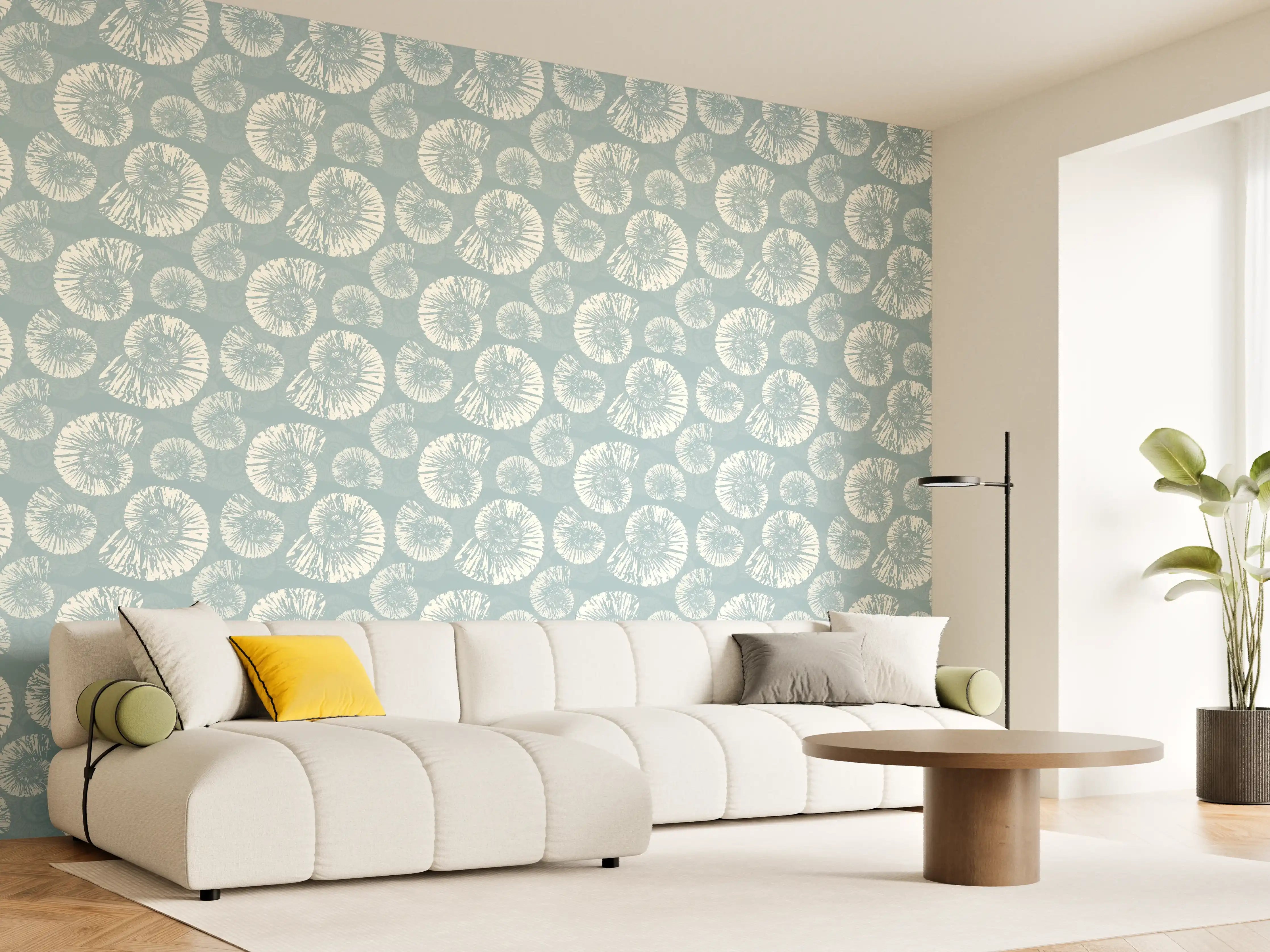 Wandverkleidung Wohnzimmer - Türkis-Weißes Muschelmuster