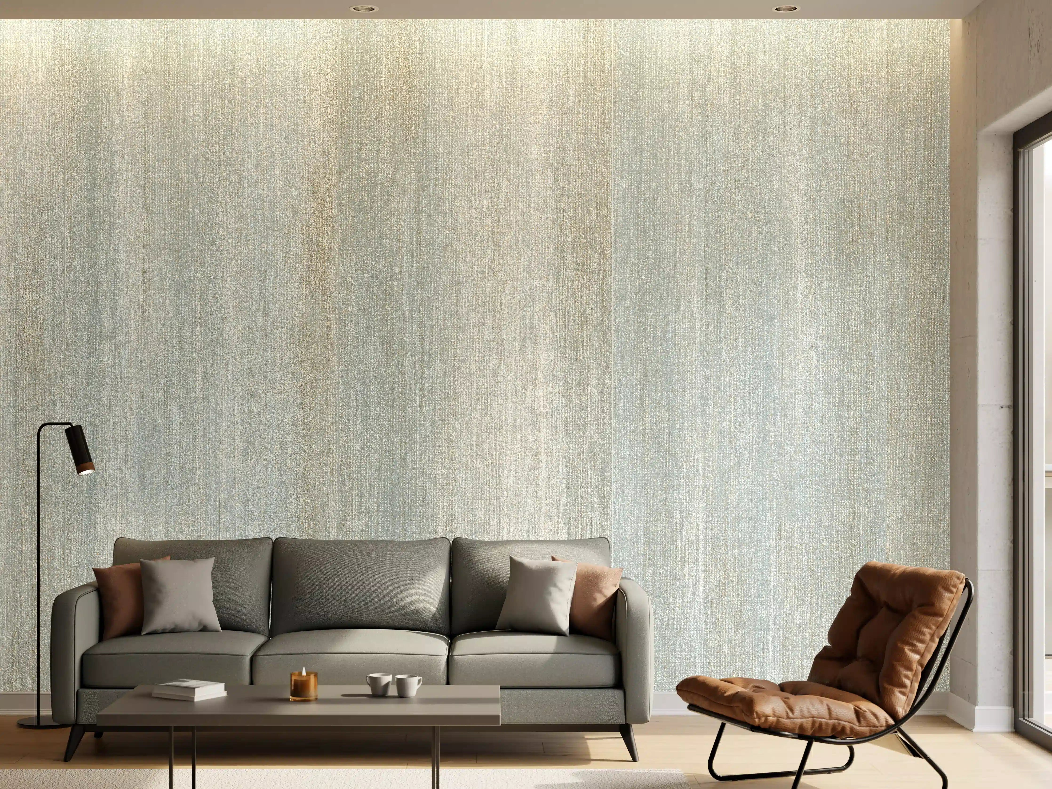 Wandverkleidung Wohnzimmer - Türkis gräulicher Struktur-Tapete