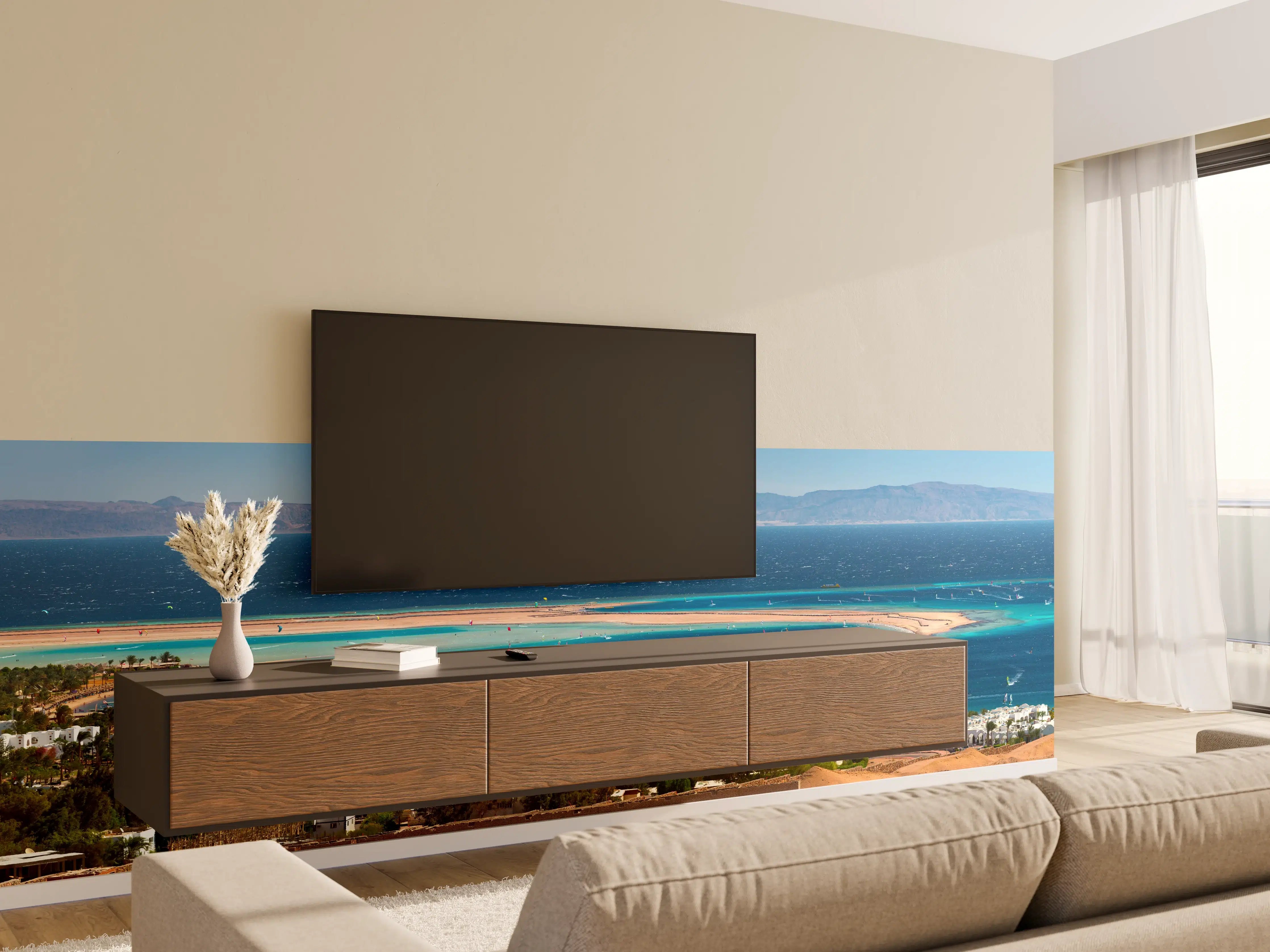 Wandverkleidung Wohnzimmer - Türkisblaue Lagunenansicht