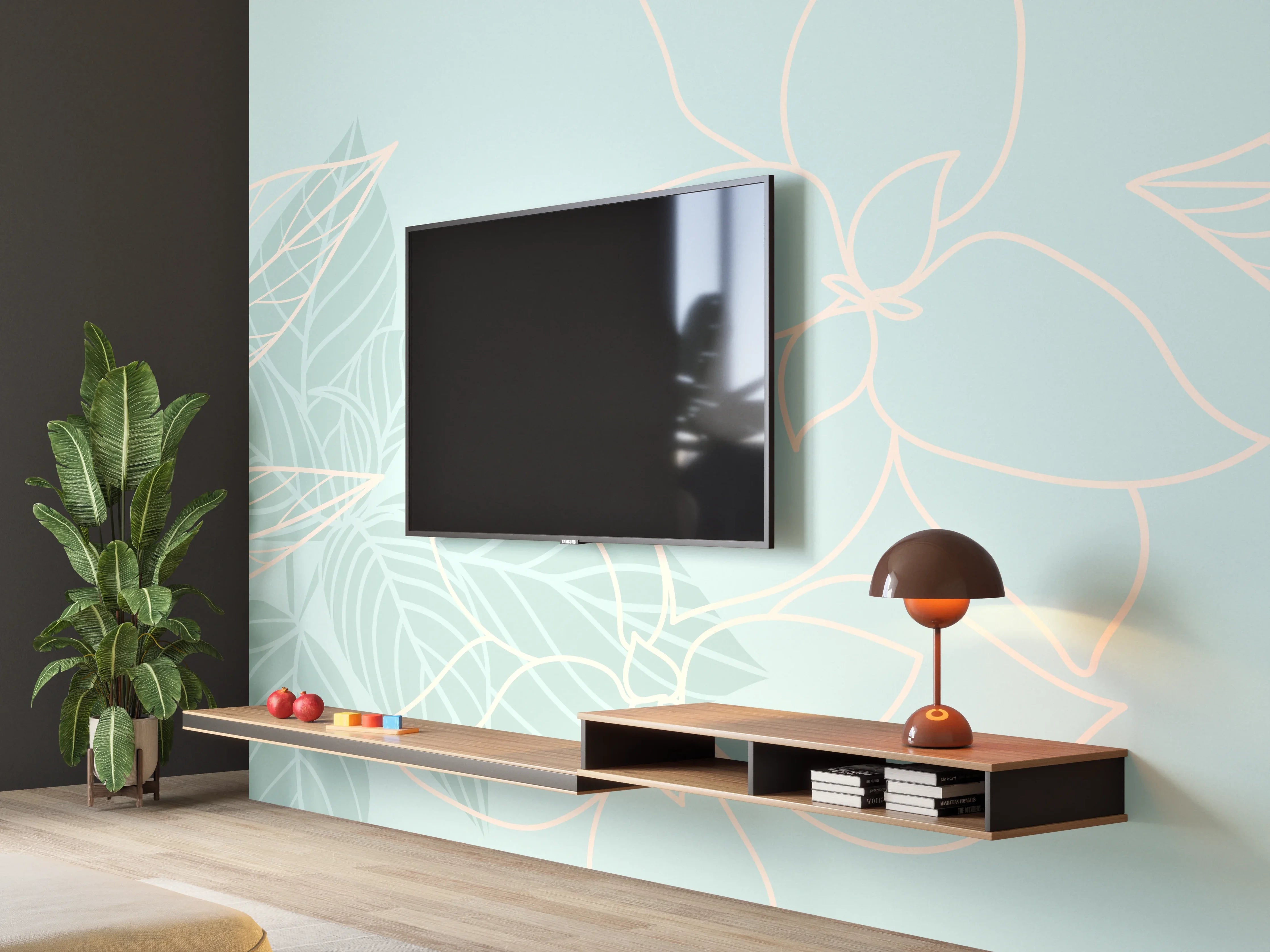 Wandverkleidung Wohnzimmer - Türkise Pflanzen