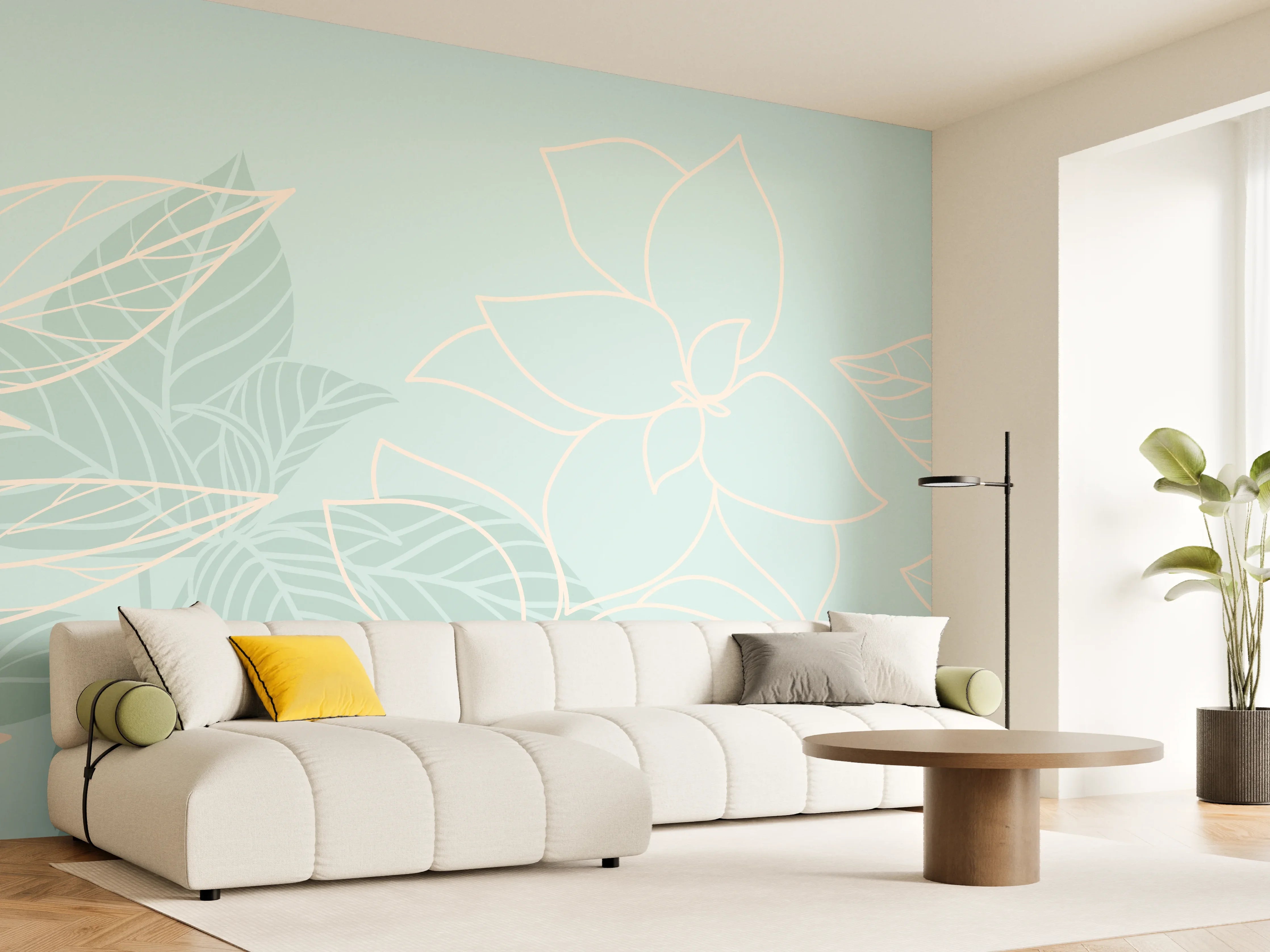 Wandverkleidung Wohnzimmer - Türkise Pflanzen