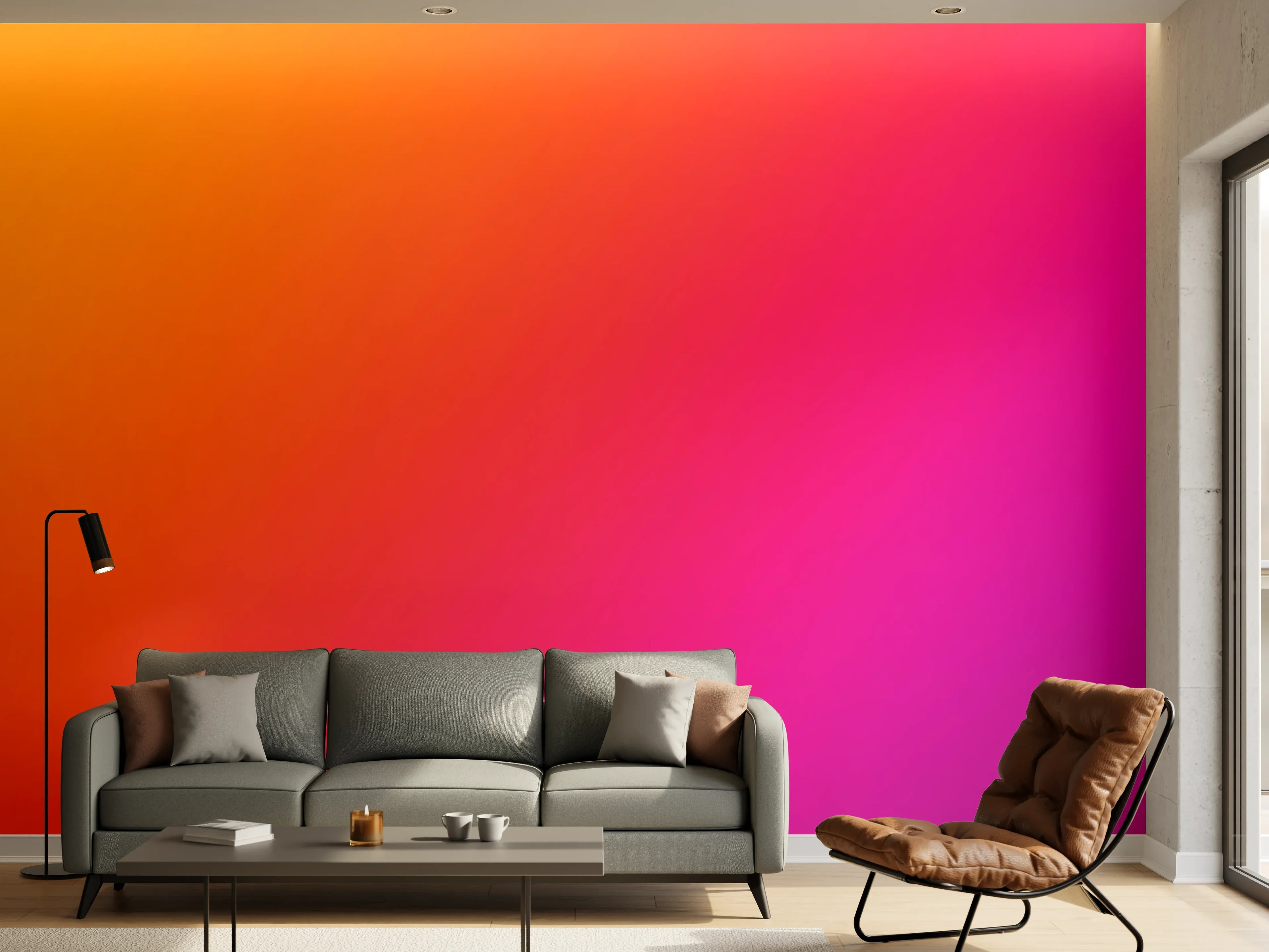 Wandverkleidung Wohnzimmer - Übergang von orange zu lila