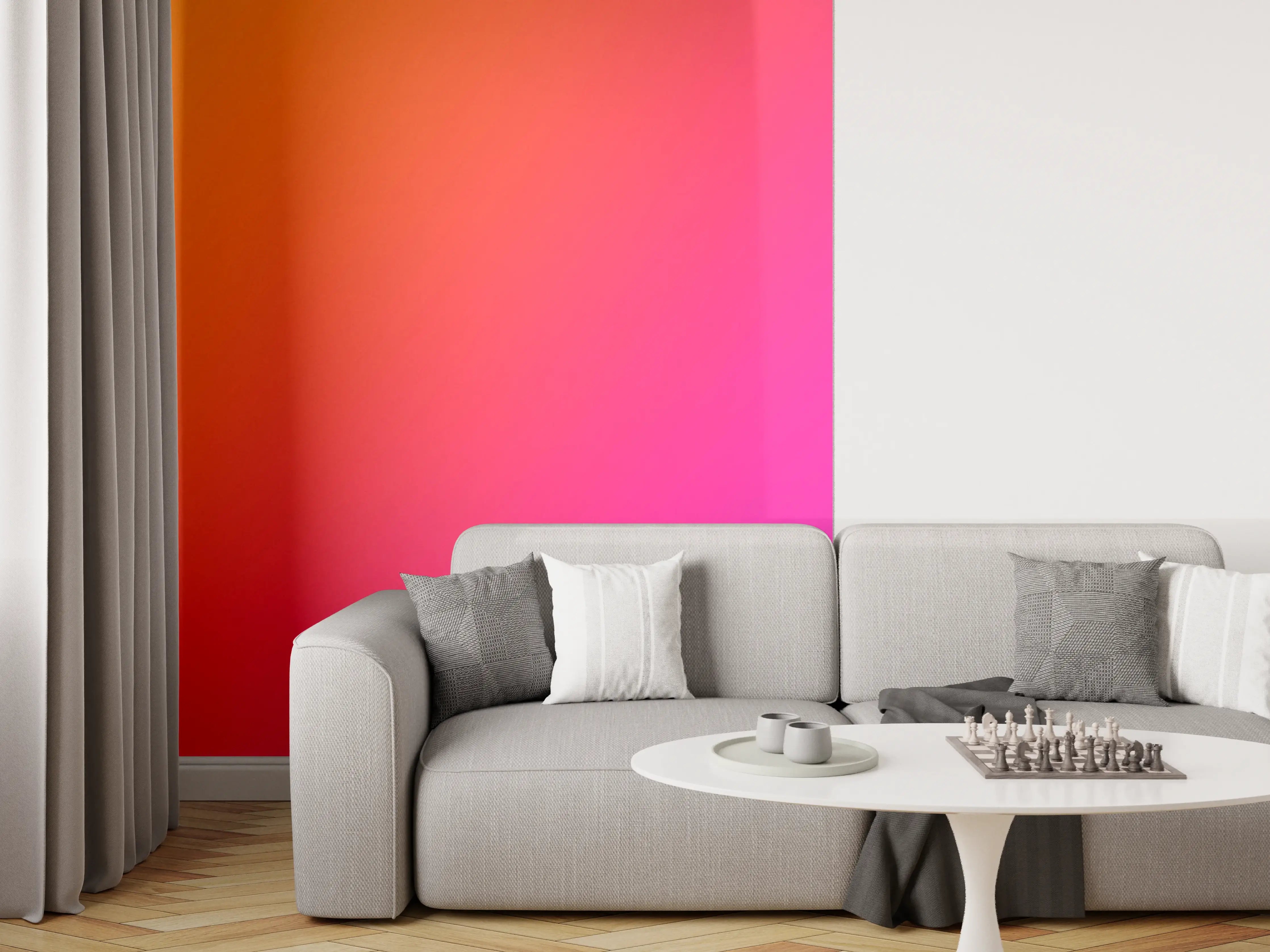 Wandverkleidung Wohnzimmer - Übergang von orange zu lila