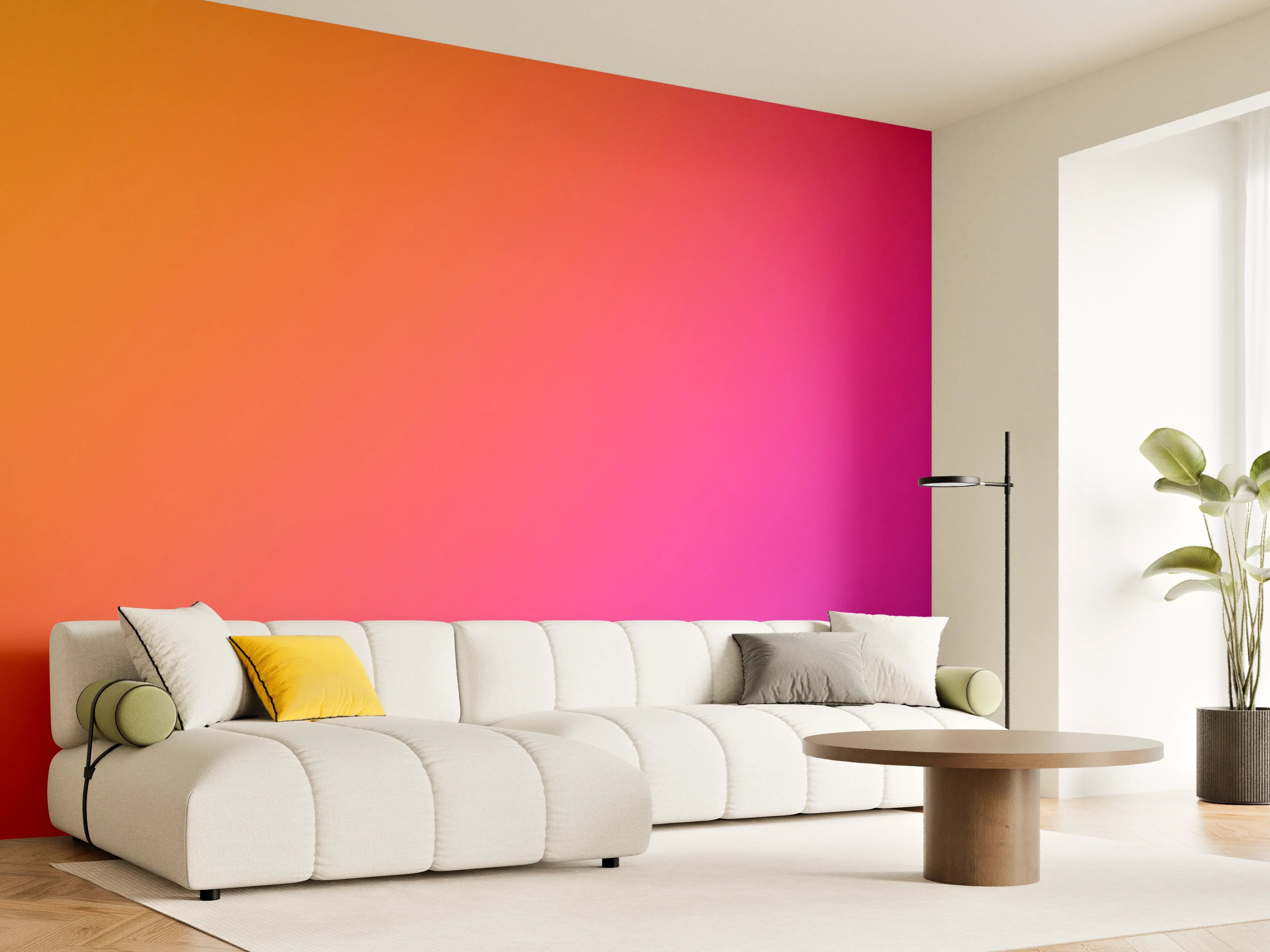 Wandverkleidung Wohnzimmer - Übergang von orange zu lila