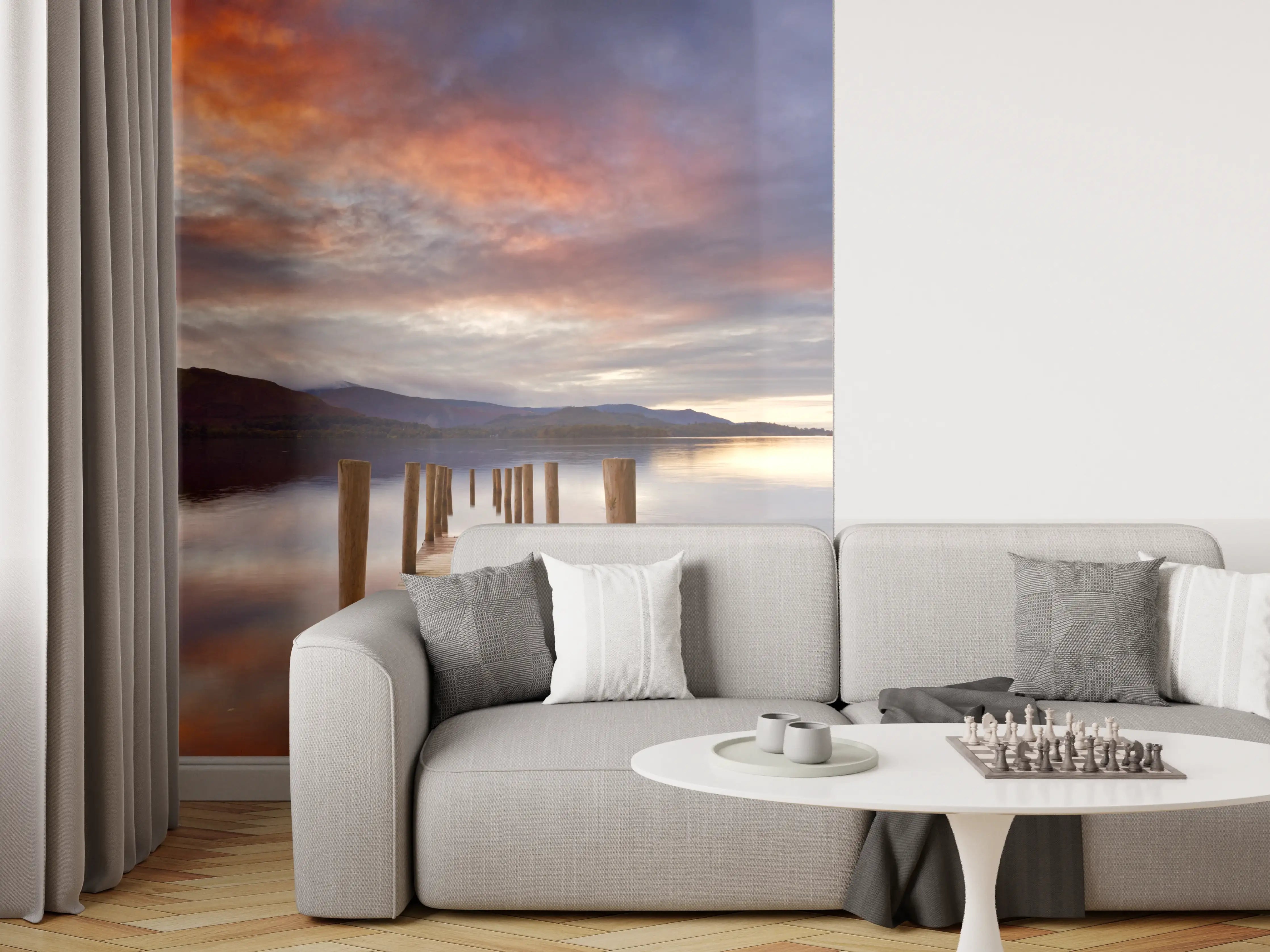 Wandverkleidung Wohnzimmer - Überschwemmter Steg in Derwent Water