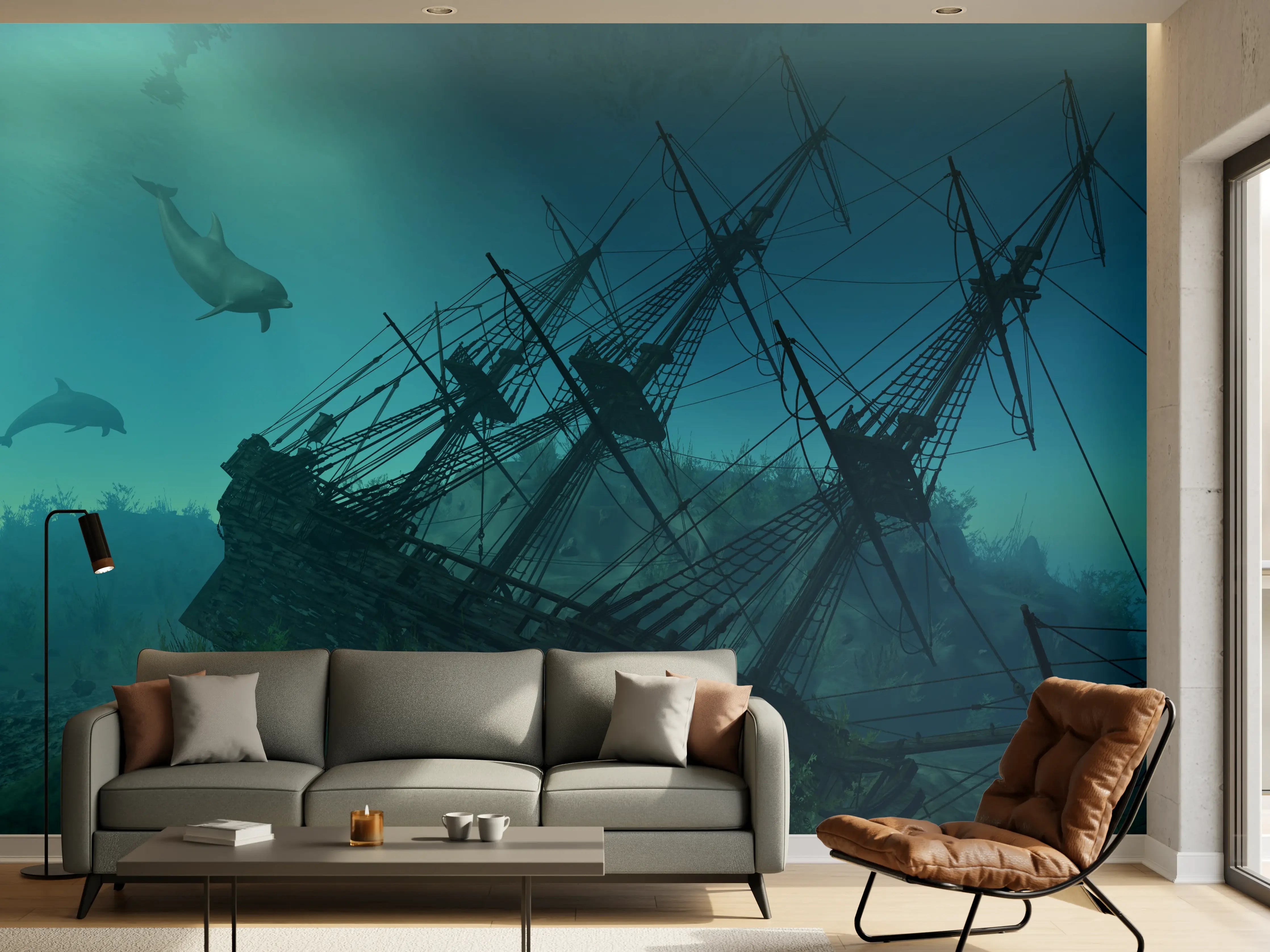 Wandverkleidung Wohnzimmer - Untergang eines alten Segelschiffs