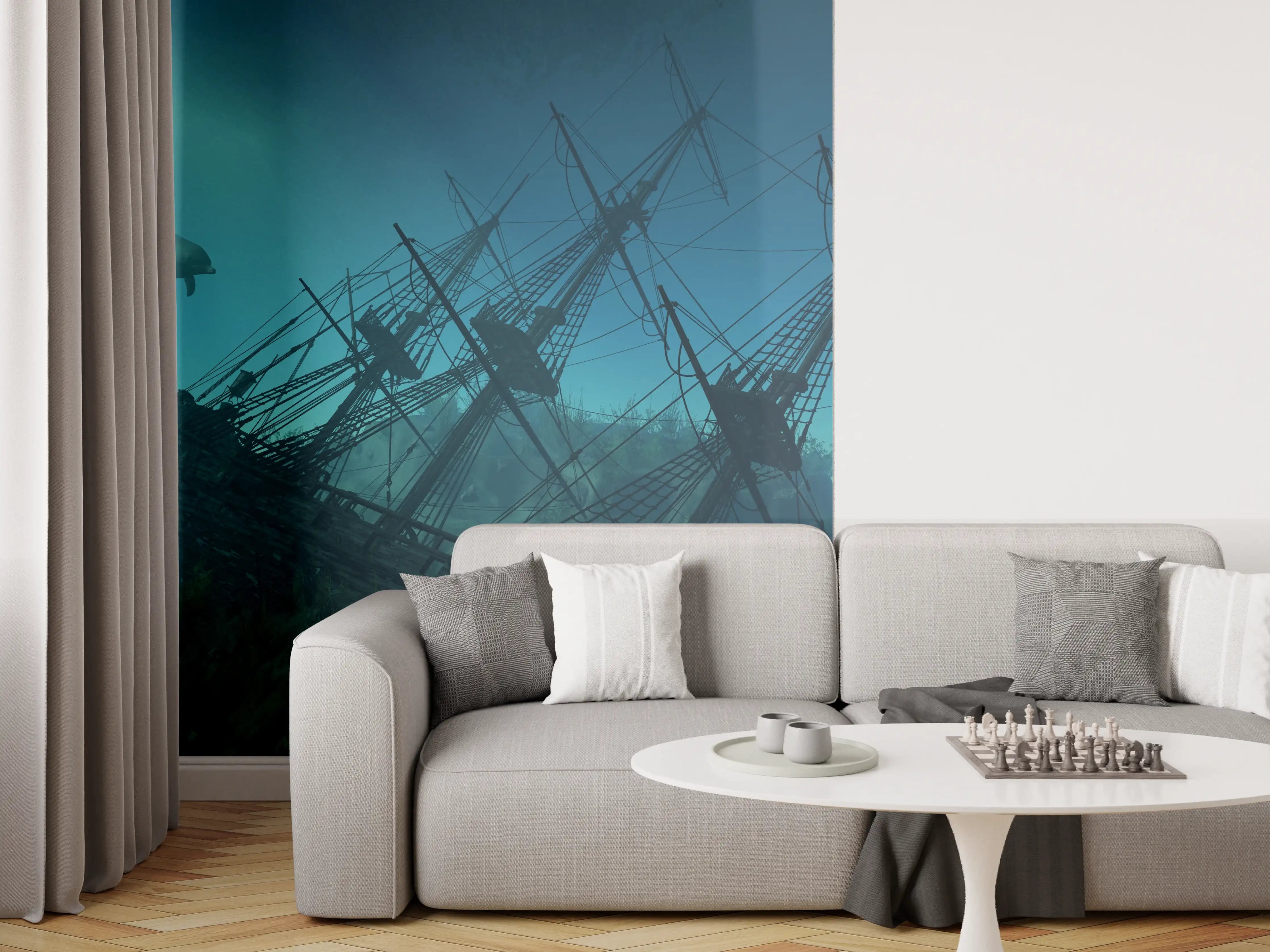 Wandverkleidung Wohnzimmer - Untergang eines alten Segelschiffs