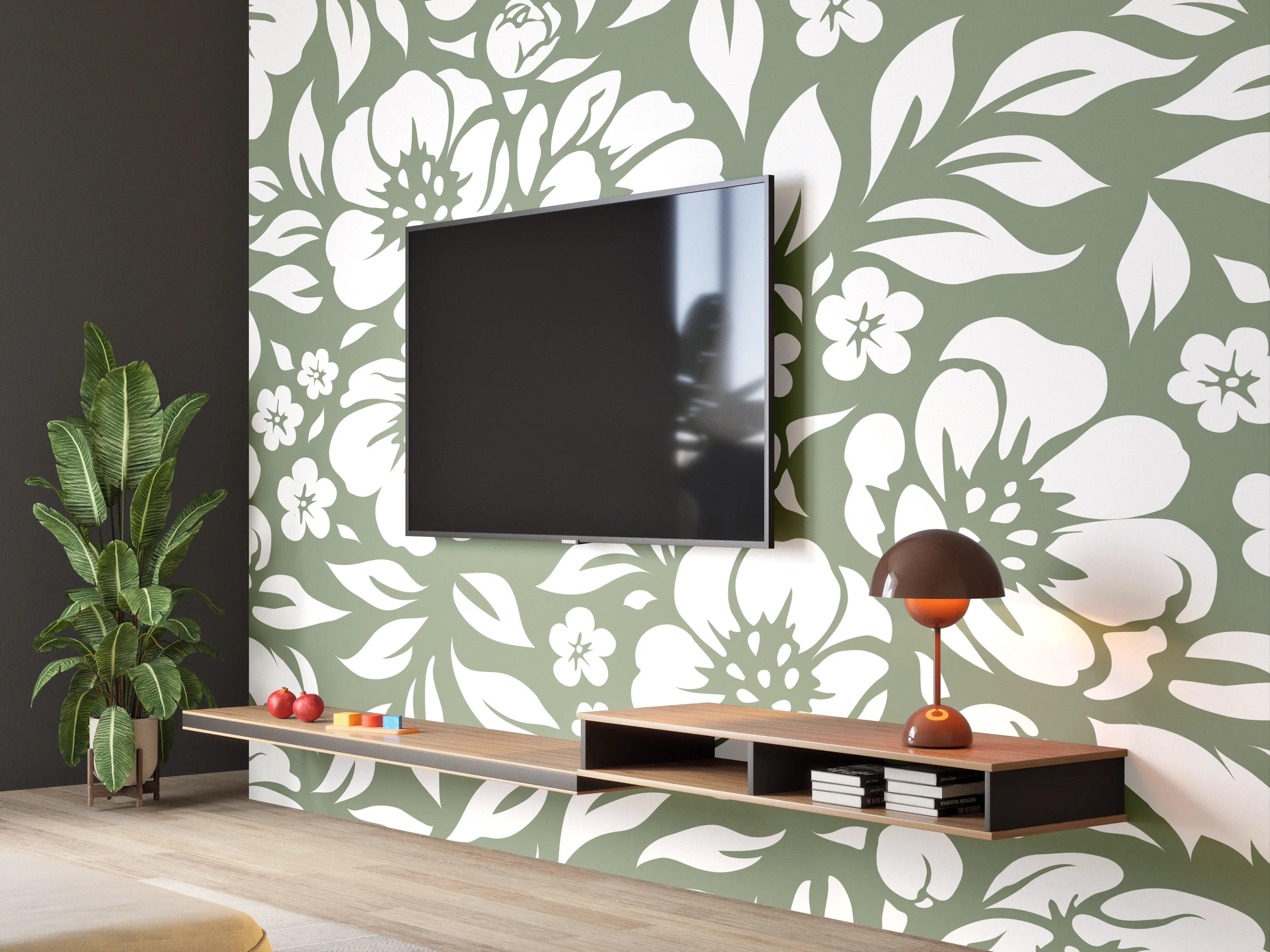 Wandverkleidung Wohnzimmer - Veilernder floral Muster in sanften Tönen