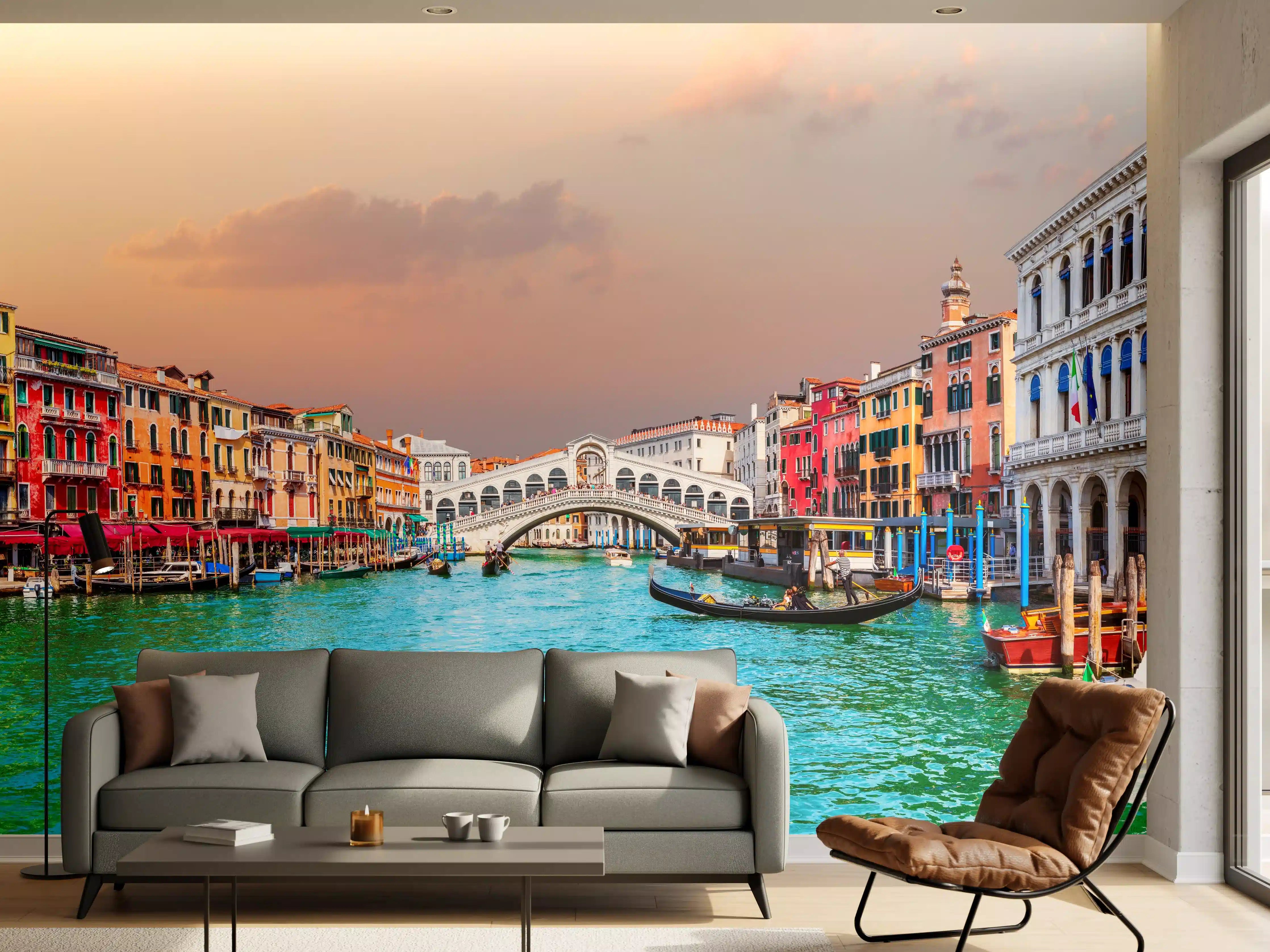 Wandverkleidung Wohnzimmer - Venedig Kanal bei Sonnenuntergang