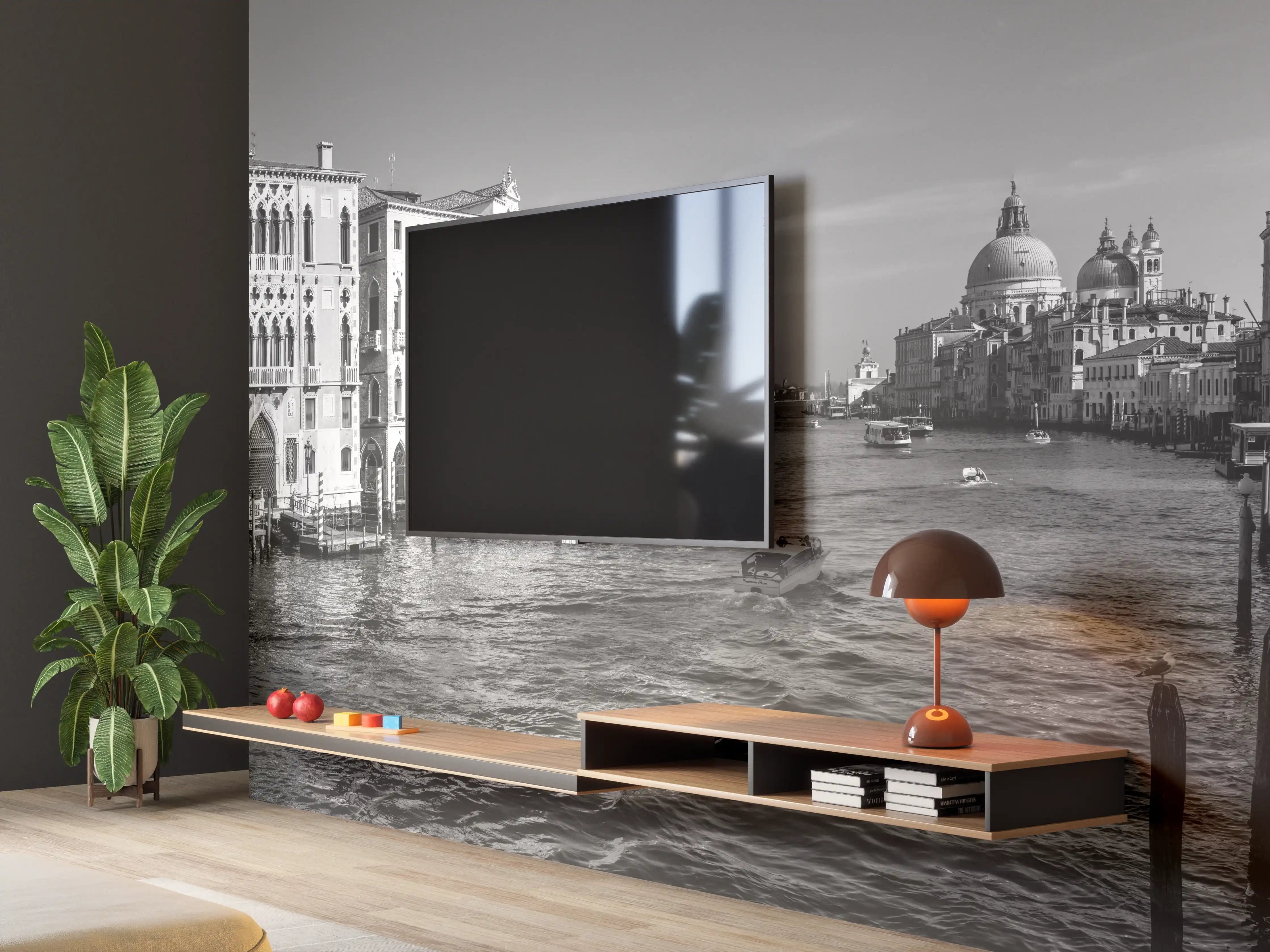 Wandverkleidung Wohnzimmer - Venedig in Schwarz und Weiß