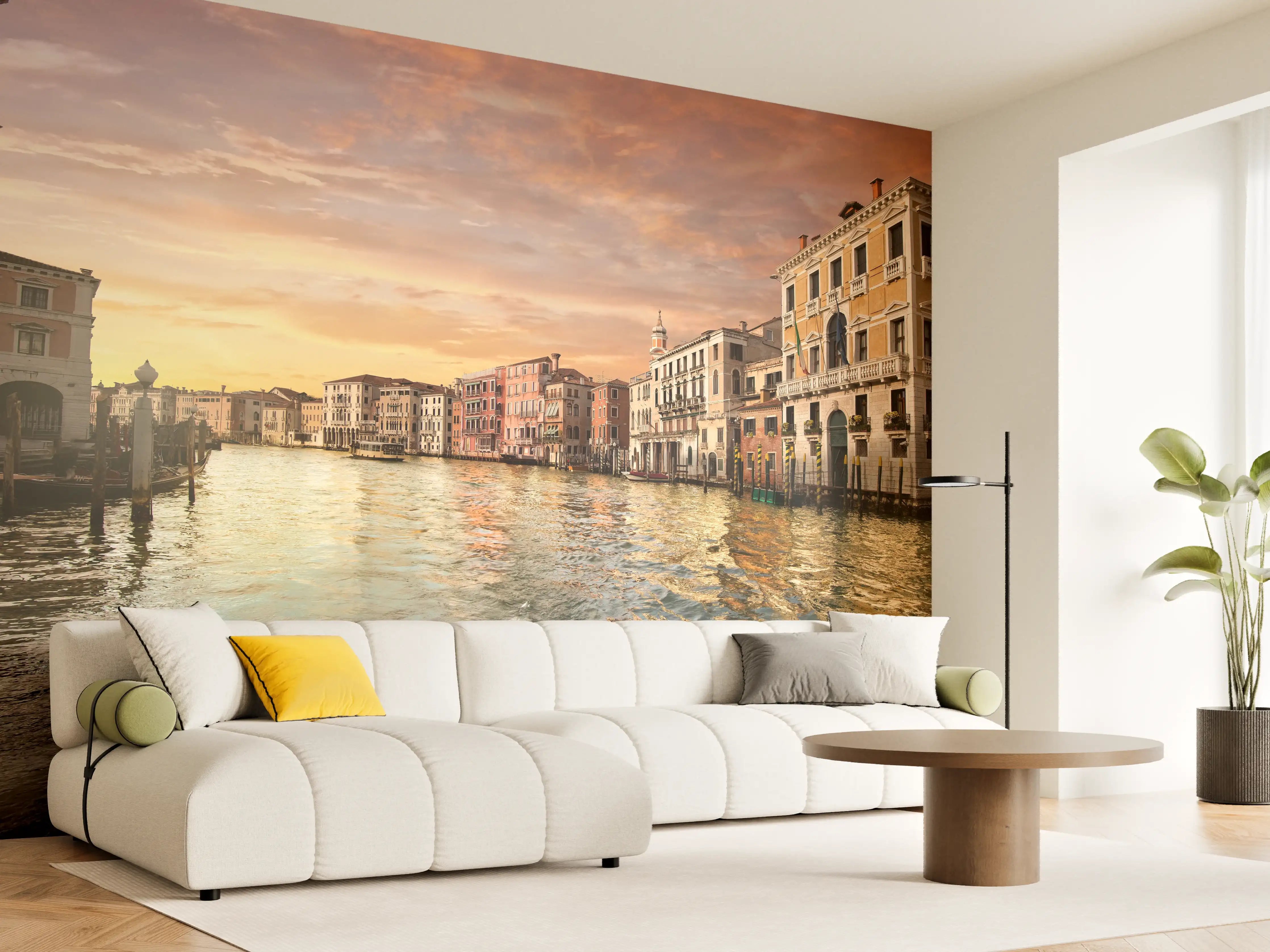 Wandverkleidung Wohnzimmer - Venetian Sunset with Historic Buildings and Canal