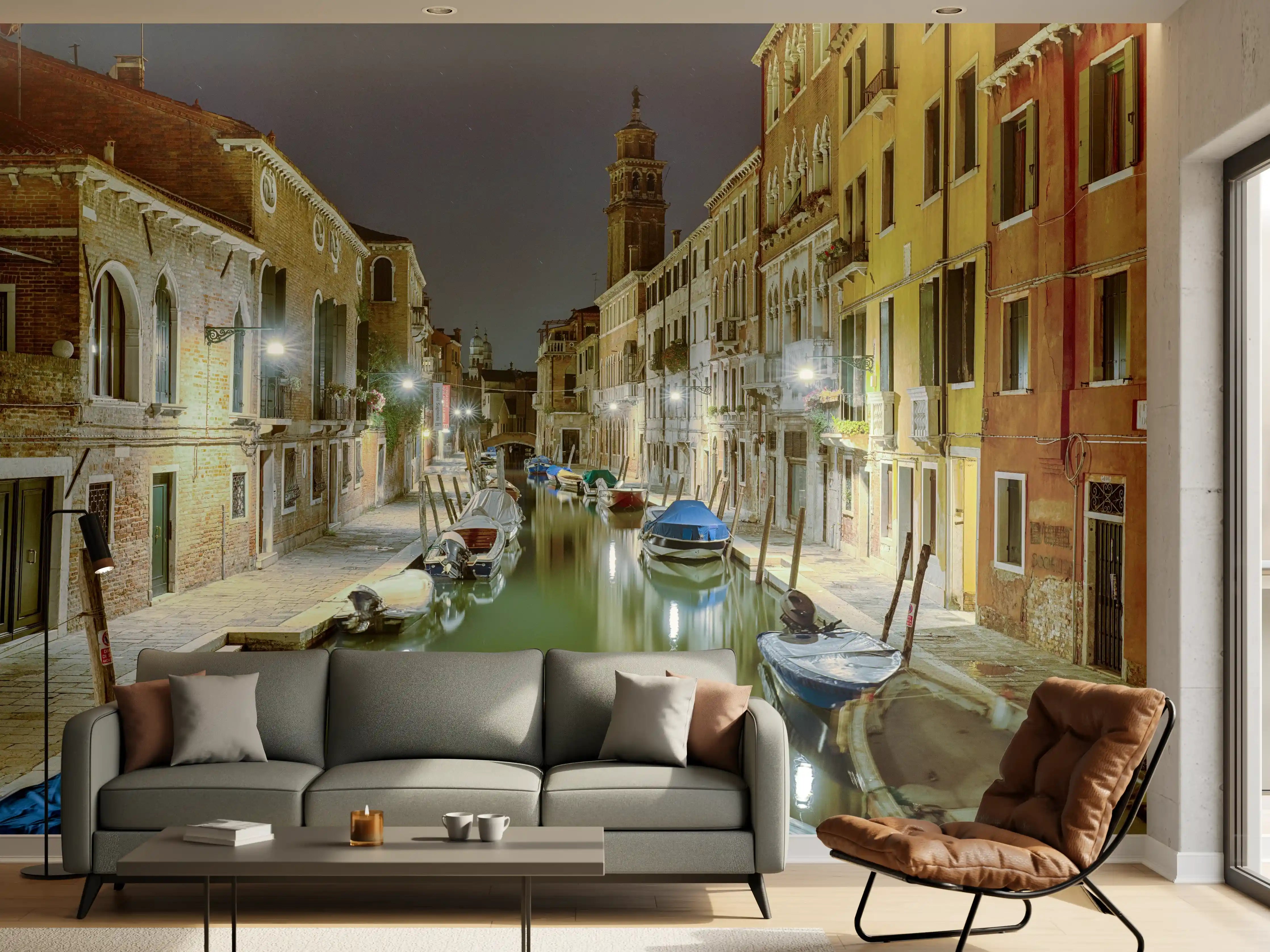 Wandverkleidung Wohnzimmer - Venezia bei Nacht
