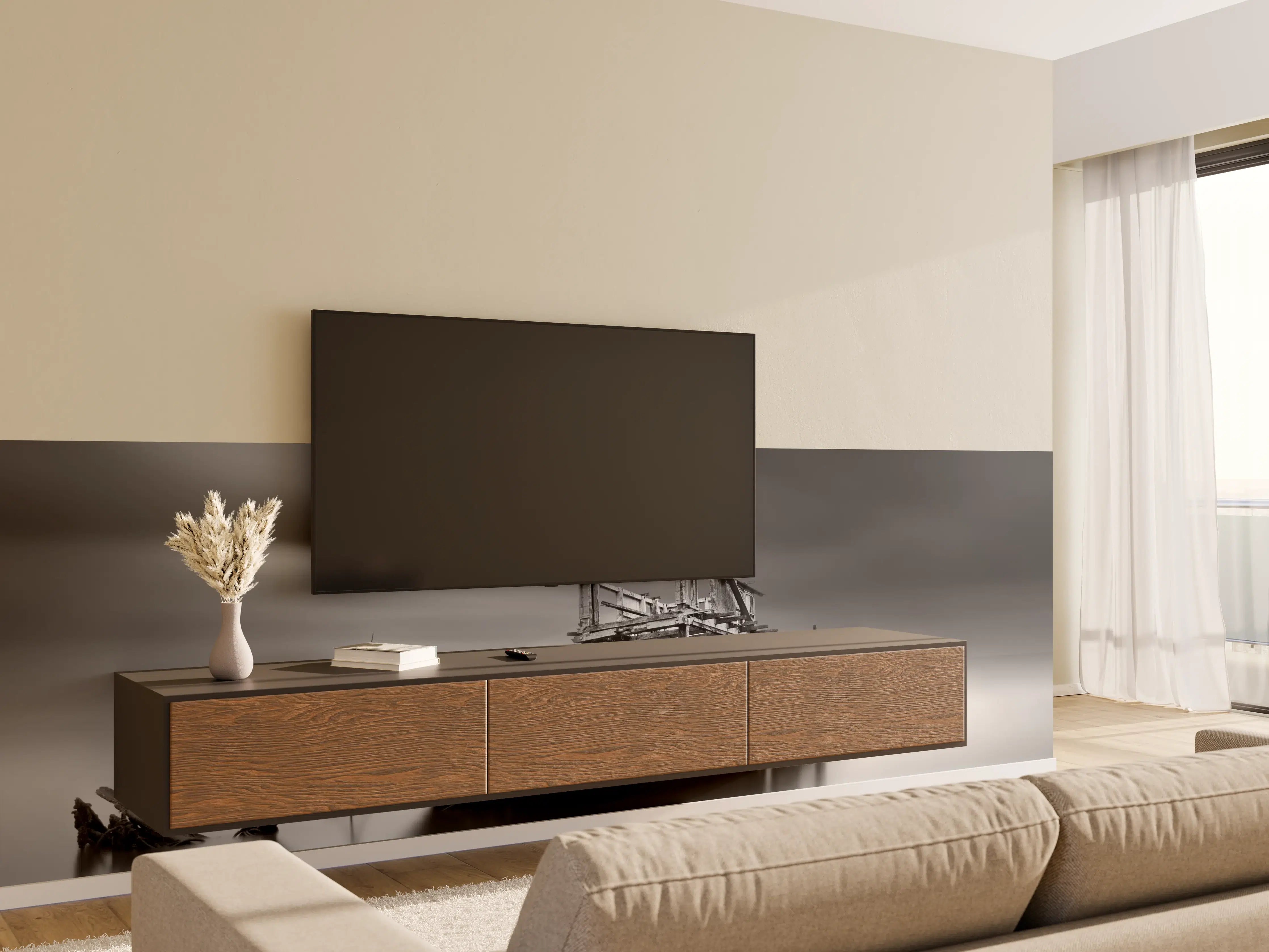 Wandverkleidung Wohnzimmer - Verlassene Schiffsruine in Schwarz-Weiß