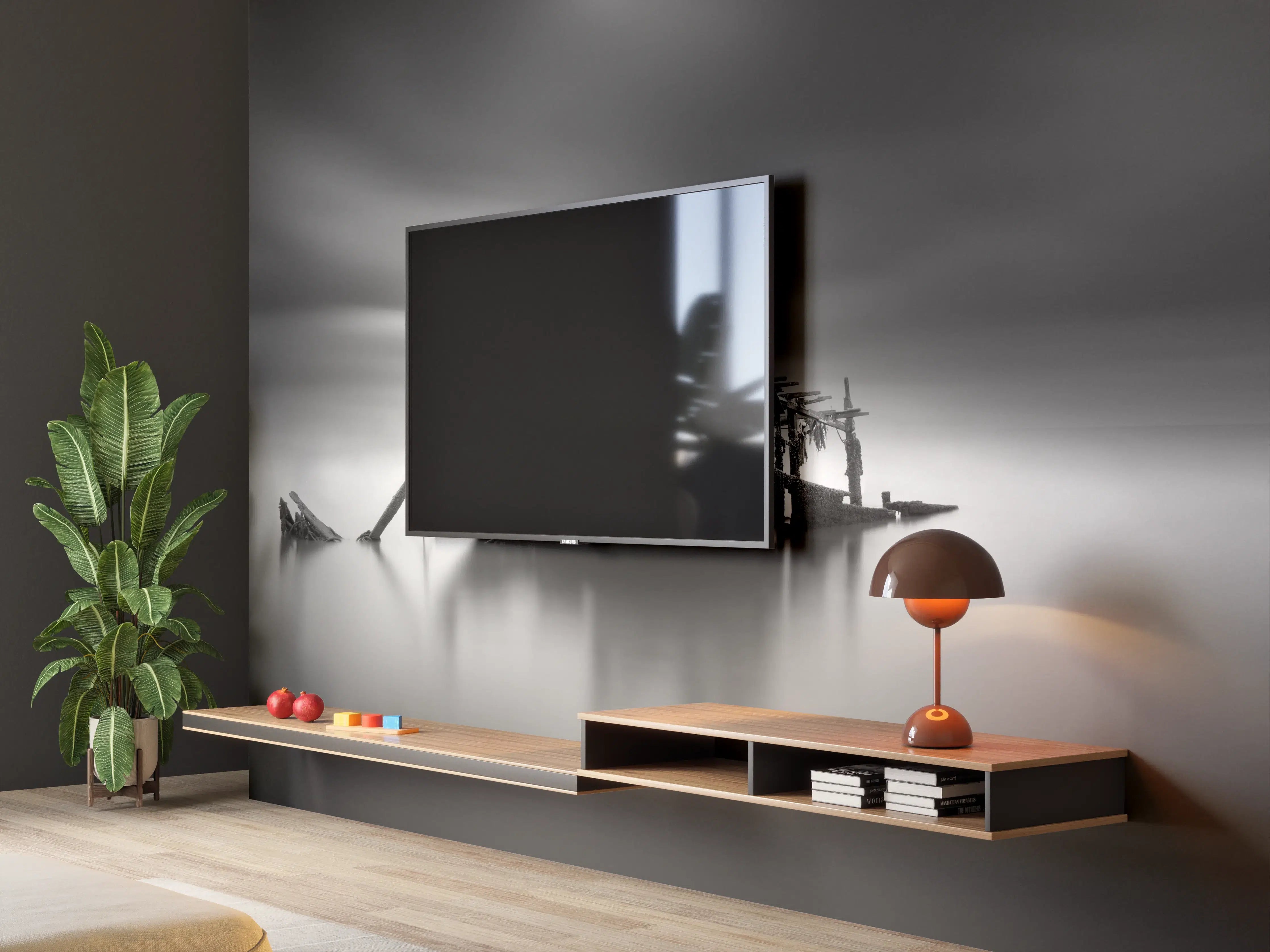 Wandverkleidung Wohnzimmer - Verlassene Schiffsruine in Schwarz-Weiß