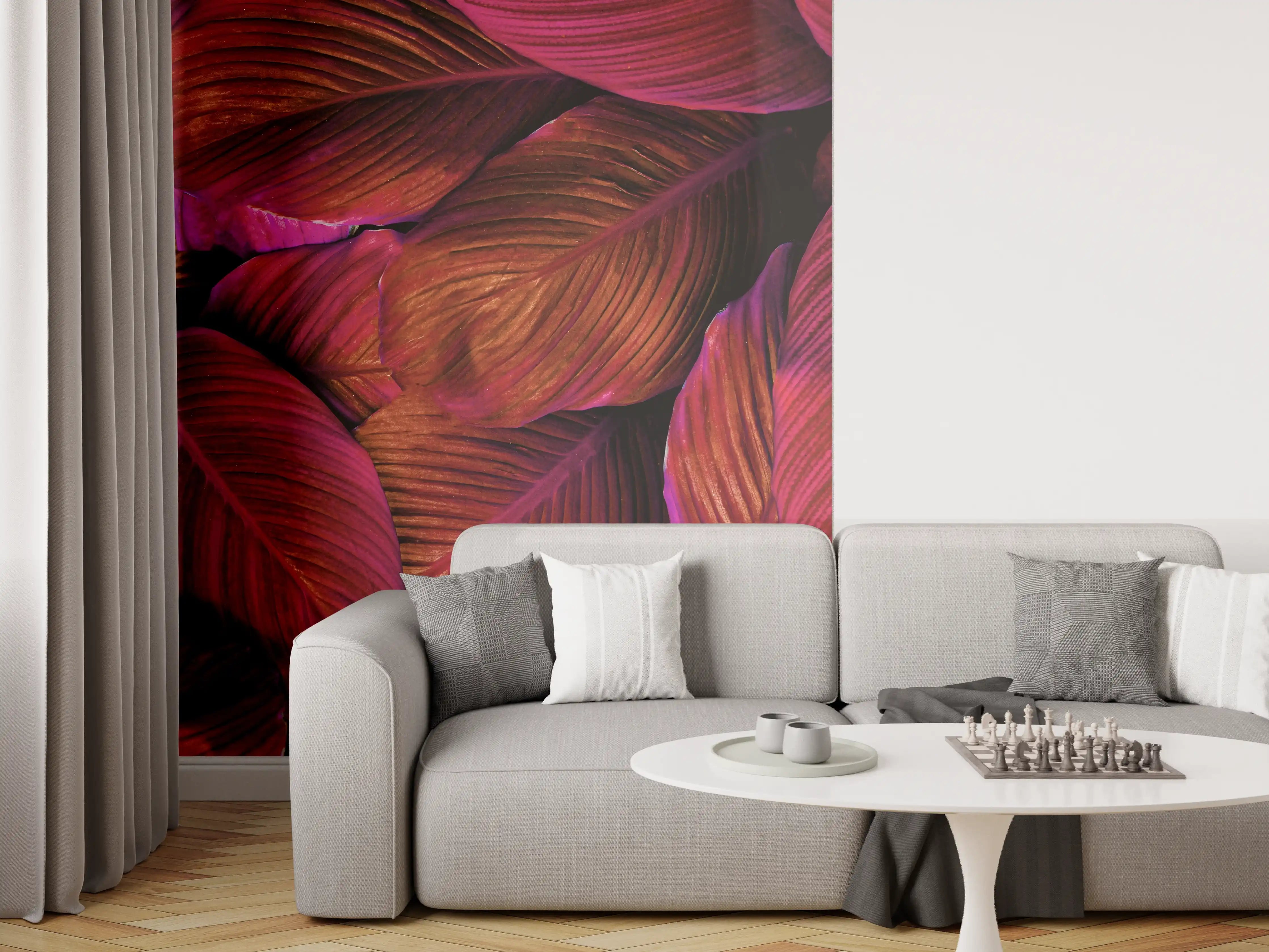 Wandverkleidung Wohnzimmer - Verschlungene bunte Blätter im Regen