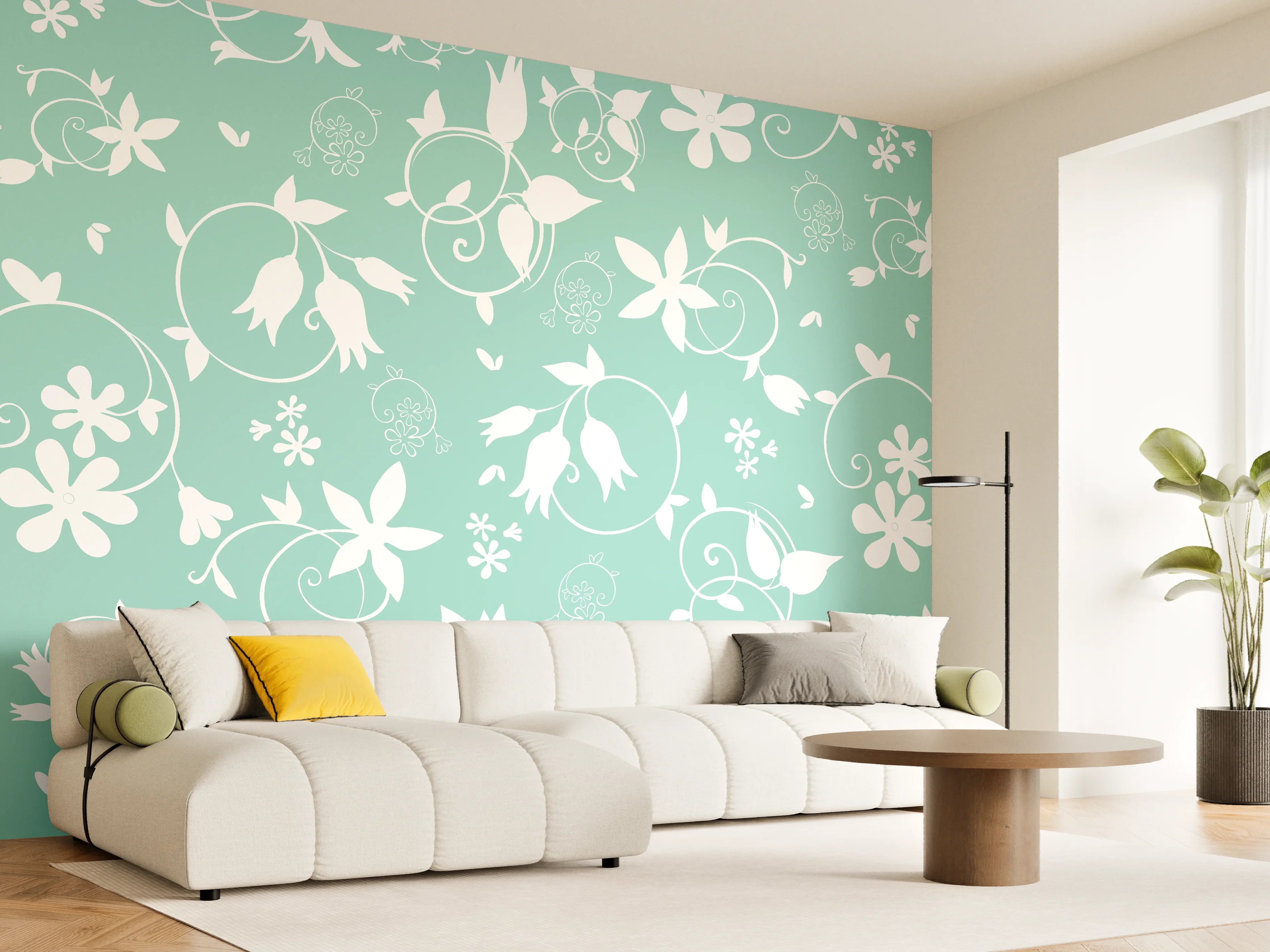 Wandverkleidung Wohnzimmer - Verspielter Blumendesign – Frische Tapetenoptik