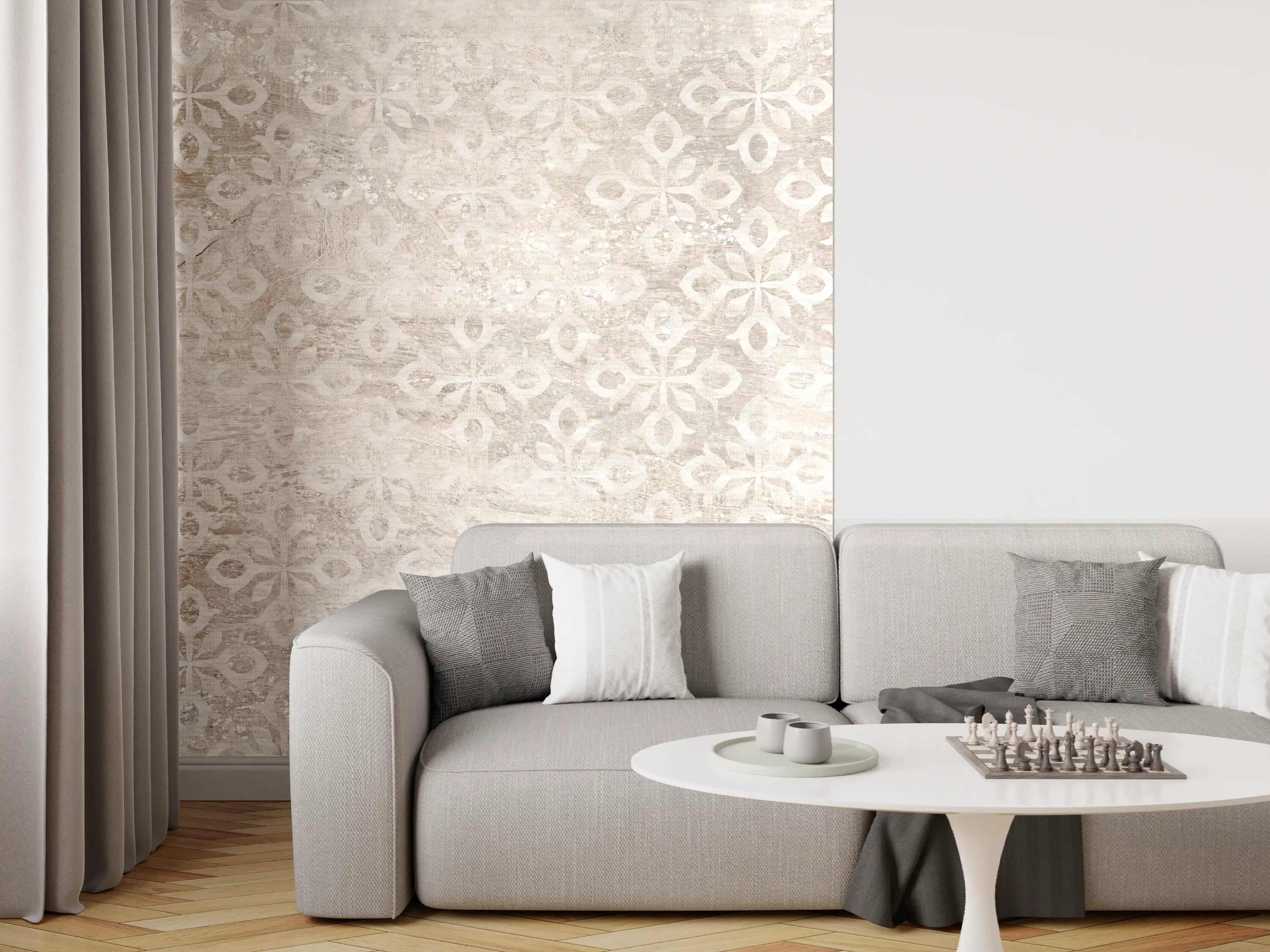 Wandverkleidung Wohnzimmer - Verunreinigtes Ornament Muster