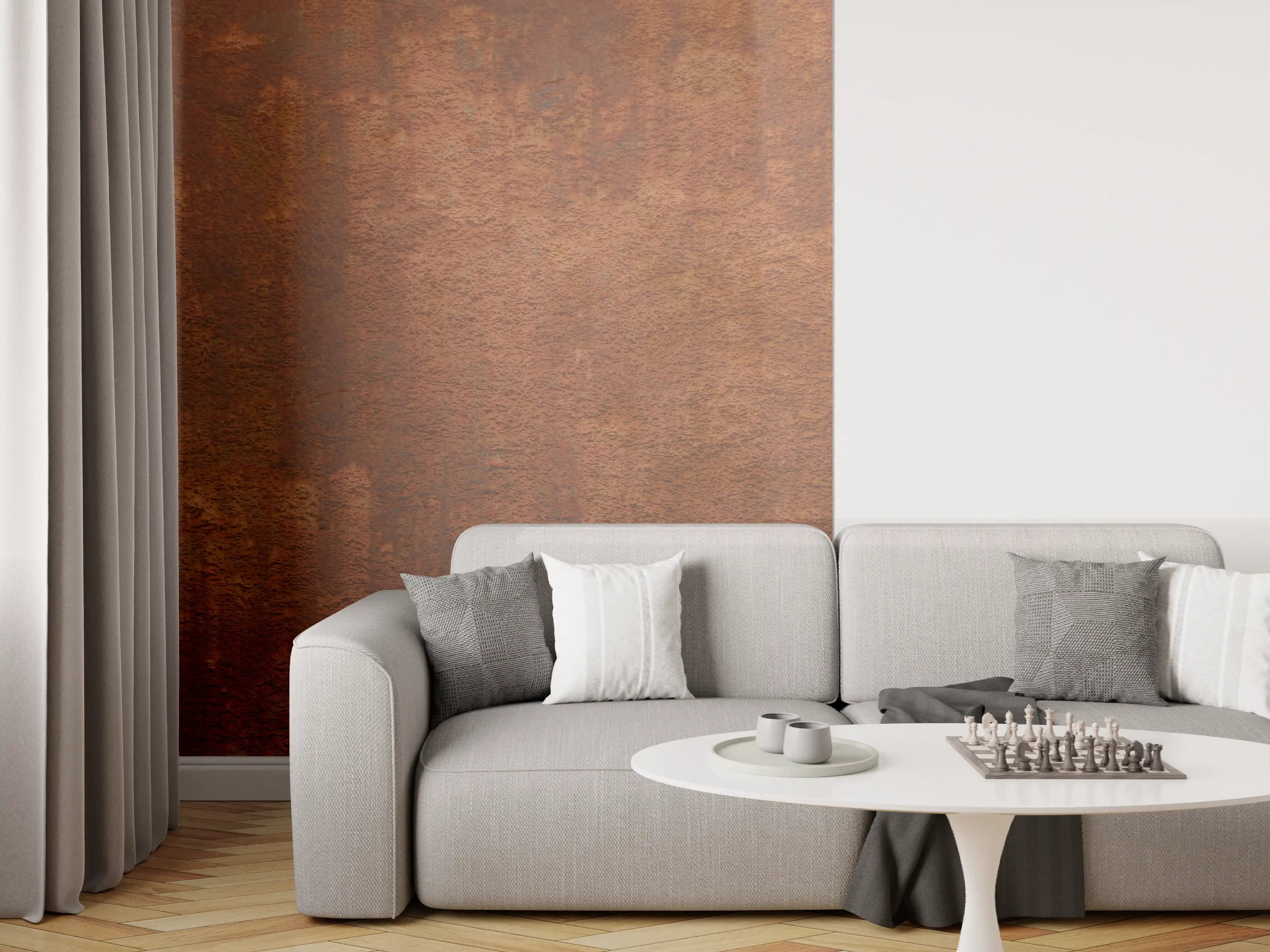 Wandverkleidung Wohnzimmer - Verwitterte Graumatmetallic-Textur