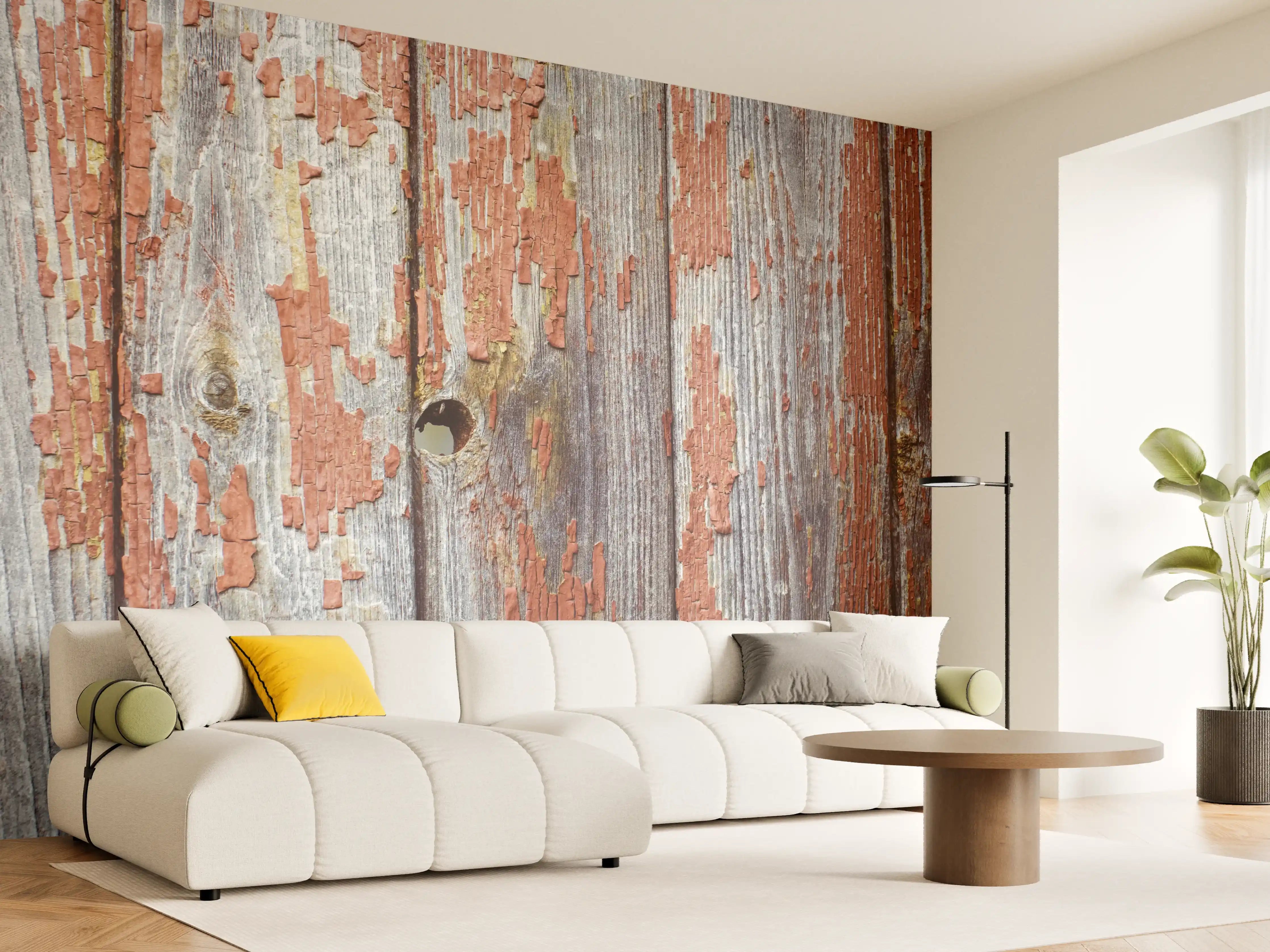 Wandverkleidung Wohnzimmer - Verwittertes Holz mit Rissen und Patina
