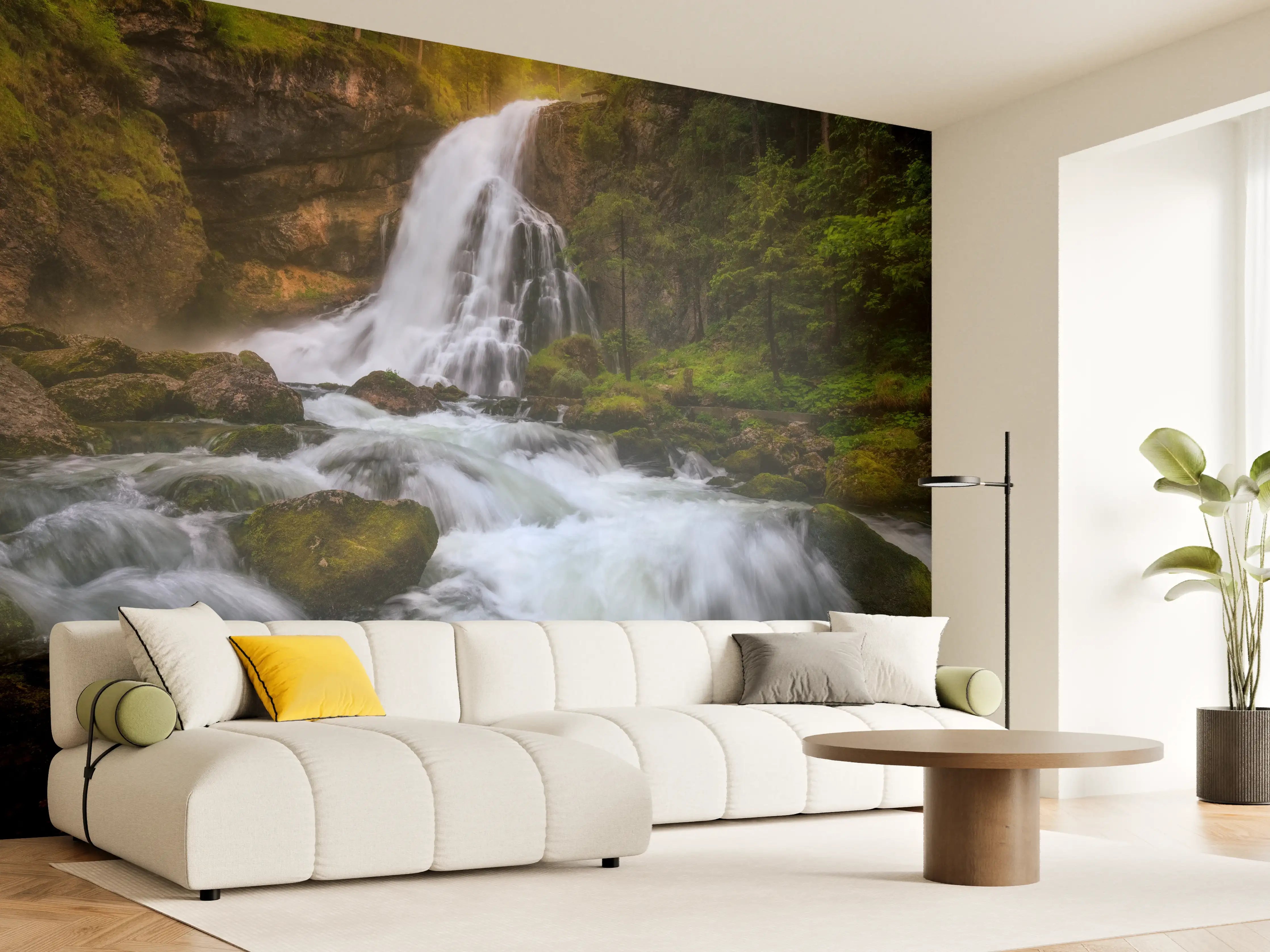 Wandverkleidung Wohnzimmer - Verzaubernde Wasserfall-Landschaft
