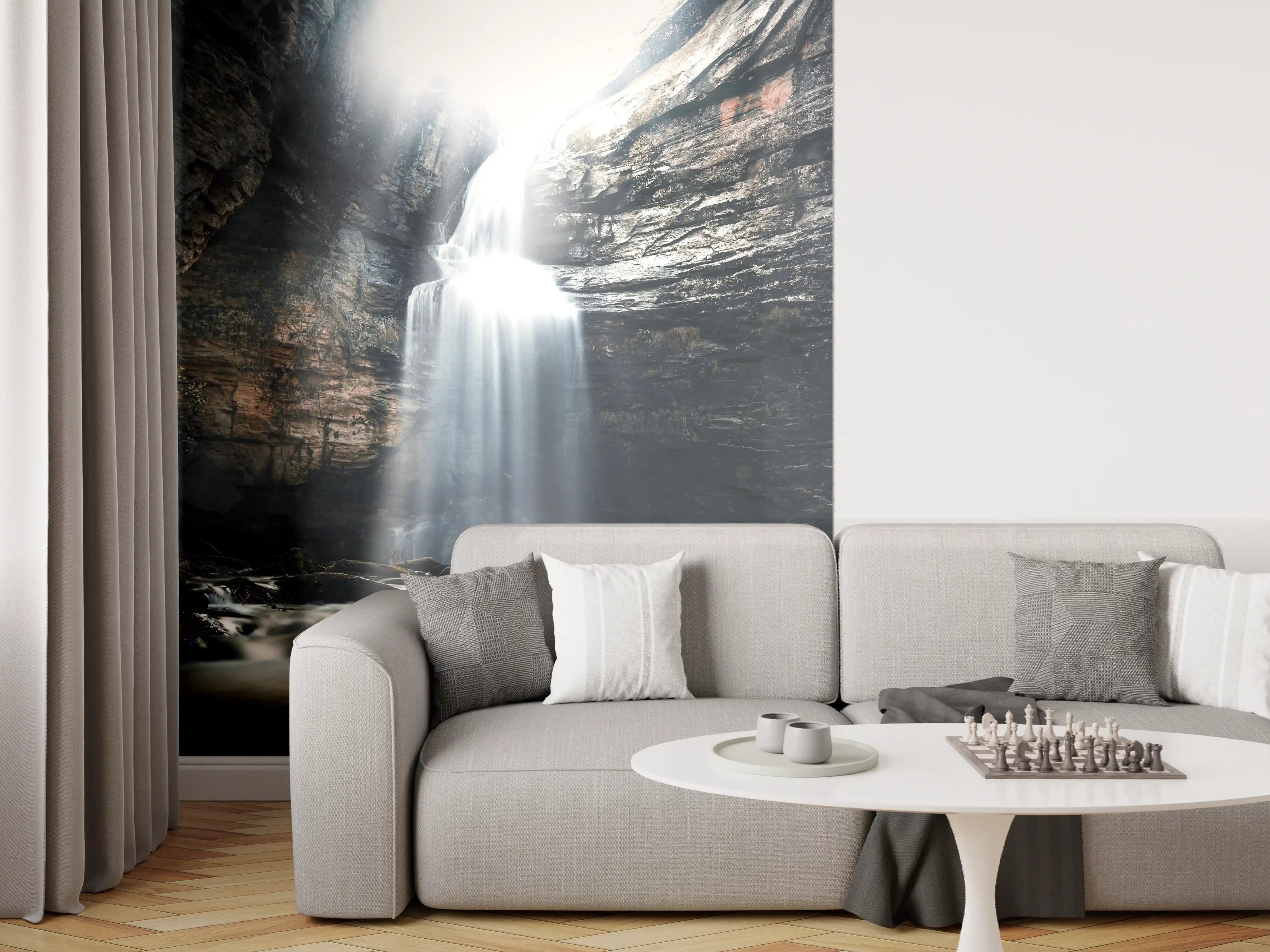 Wandverkleidung Wohnzimmer - Verzaubernder Wasserfall in der Natur