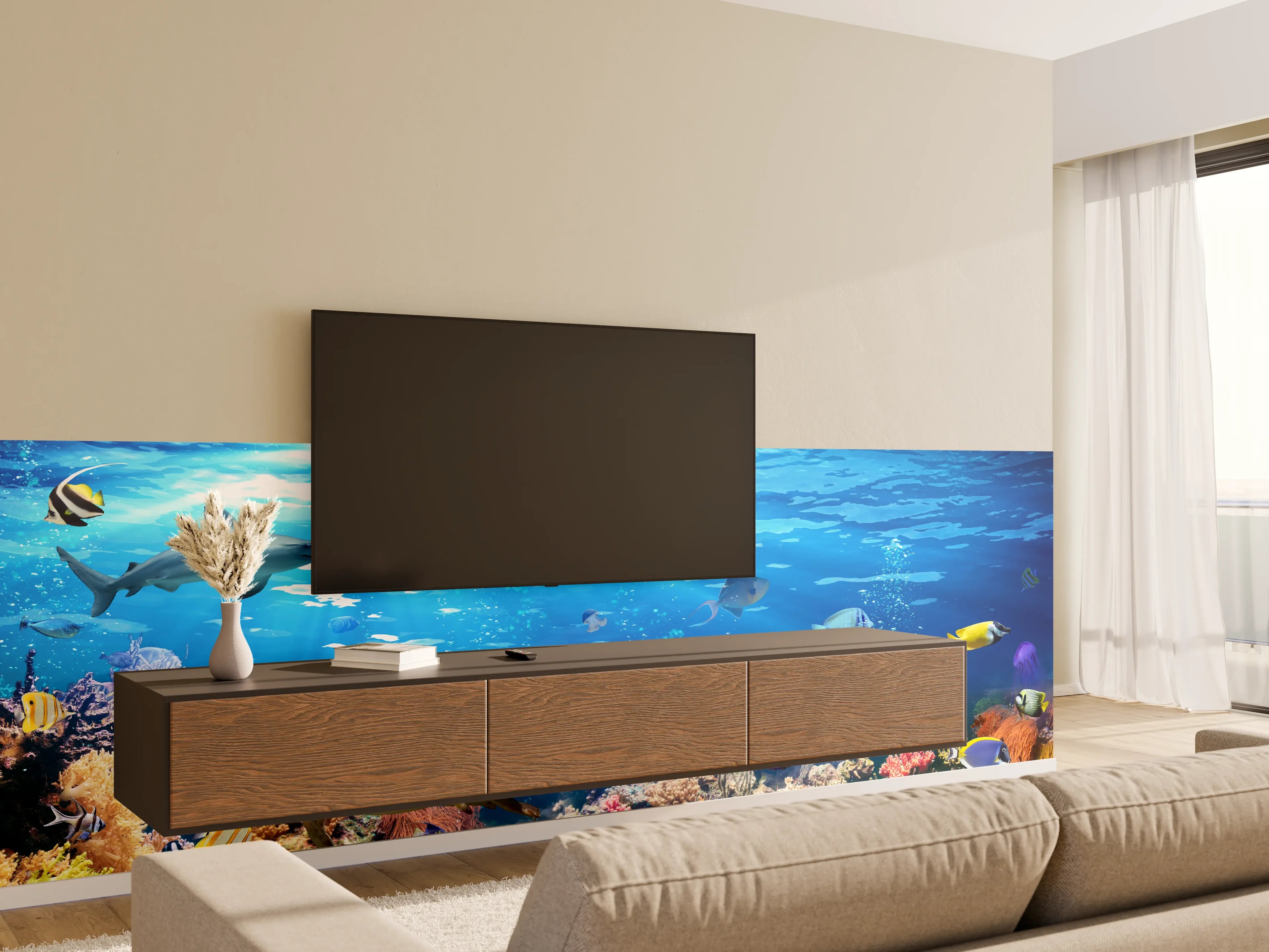 Wandverkleidung Wohnzimmer - Vielfältige Unterwasserwelt