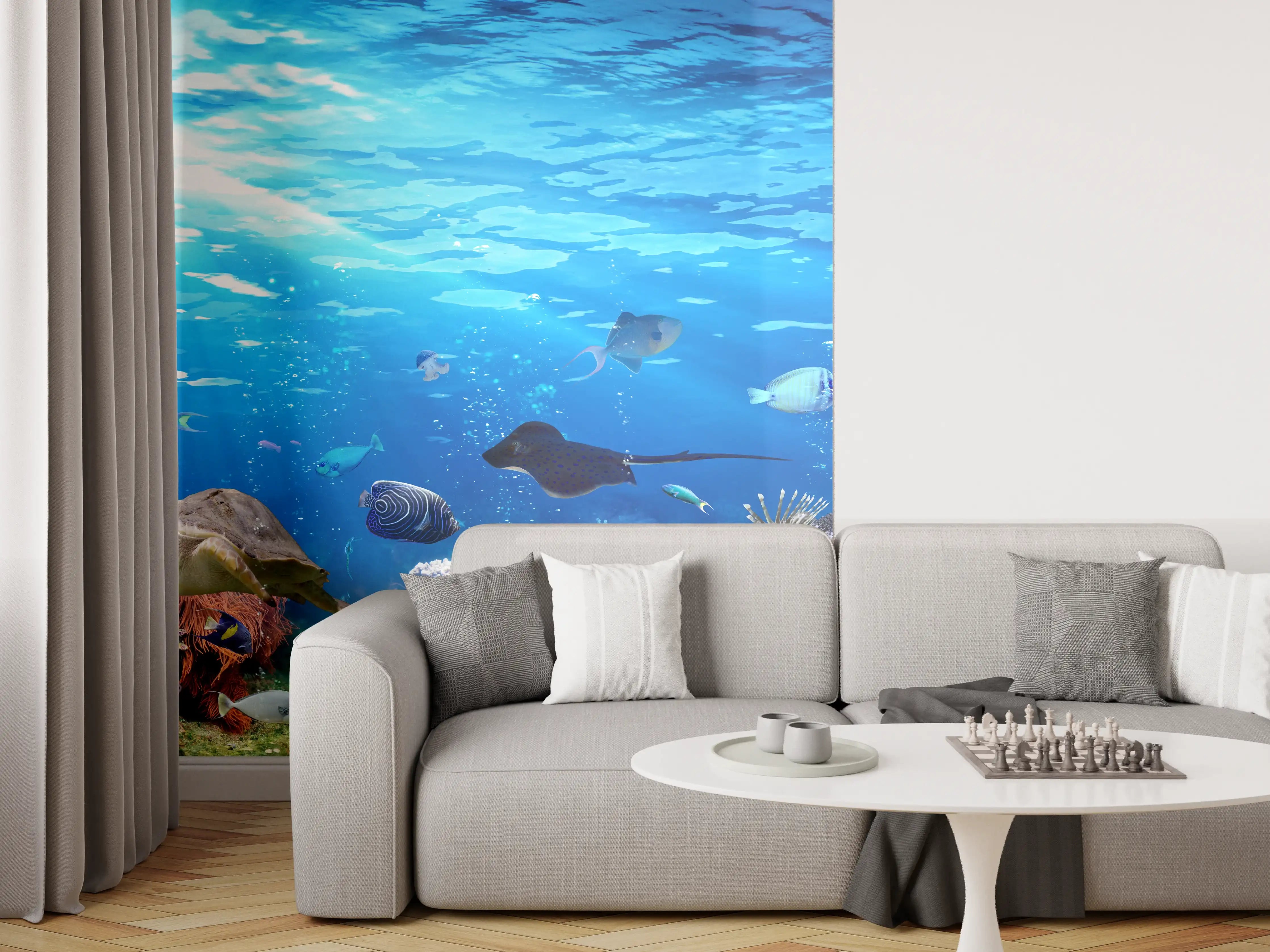 Wandverkleidung Wohnzimmer - Vielfältige Unterwasserwelt