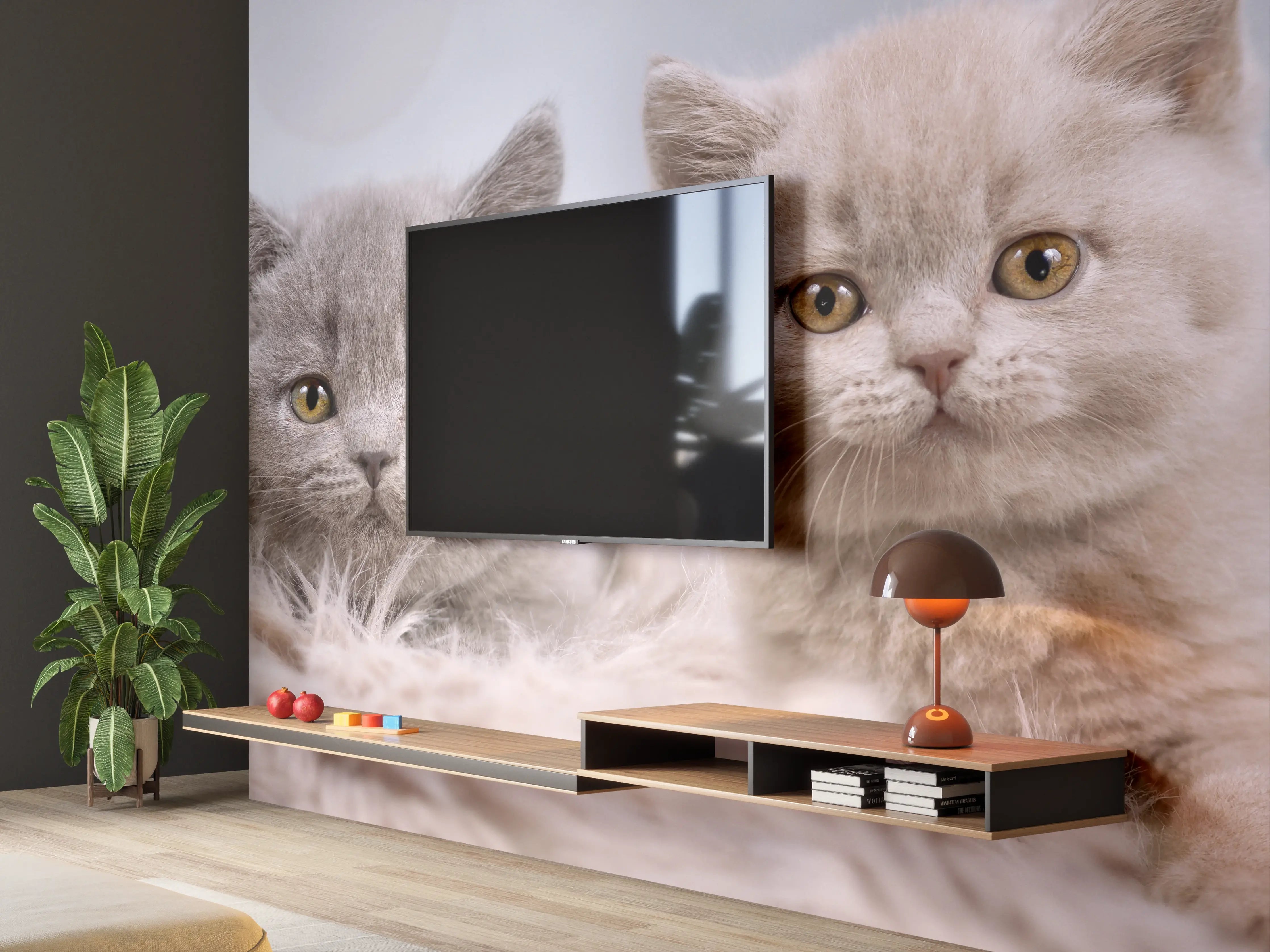 Wandverkleidung Wohnzimmer - Vier süße Katzenbaby