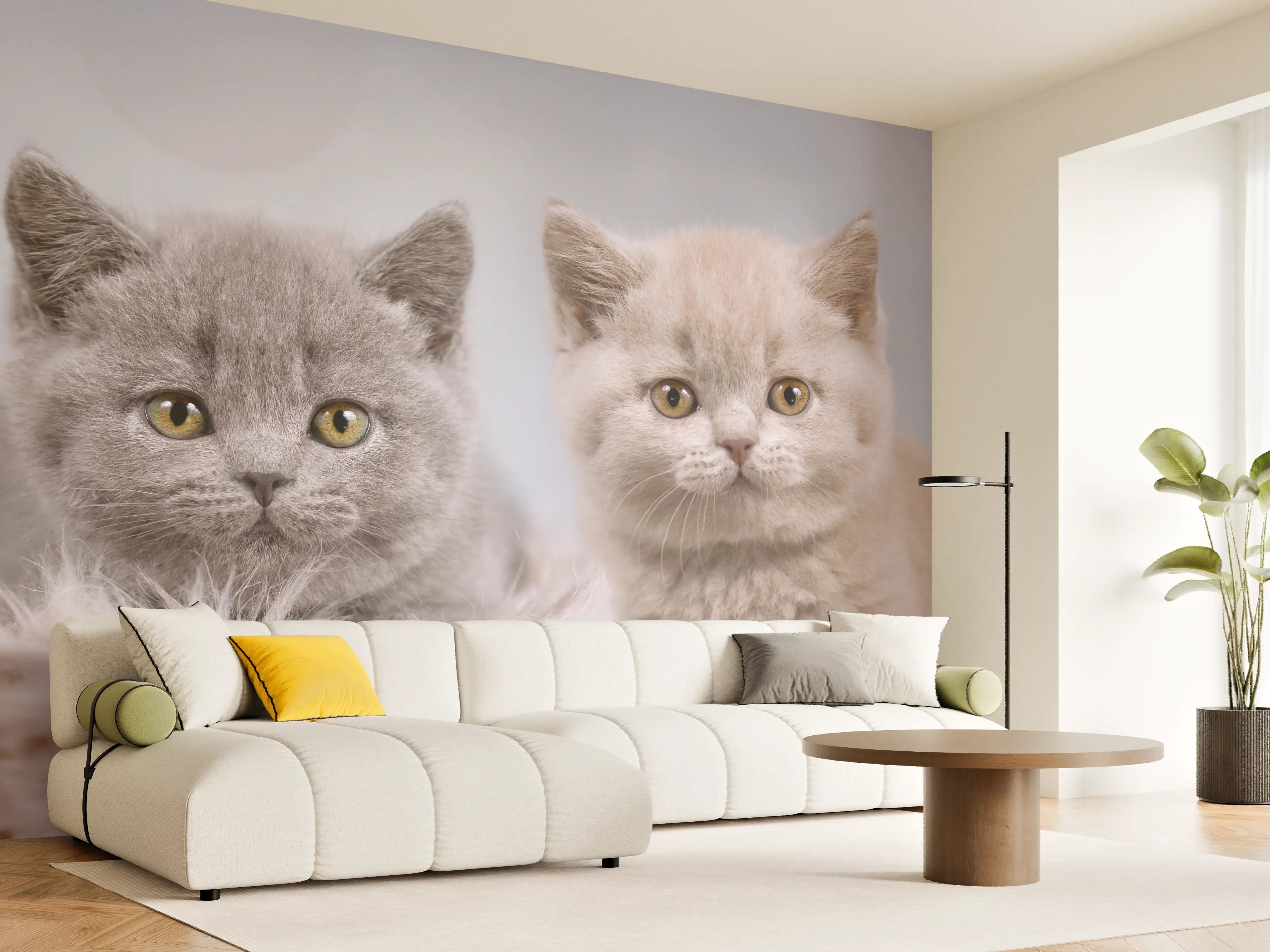 Wandverkleidung Wohnzimmer - Vier süße Katzenbaby