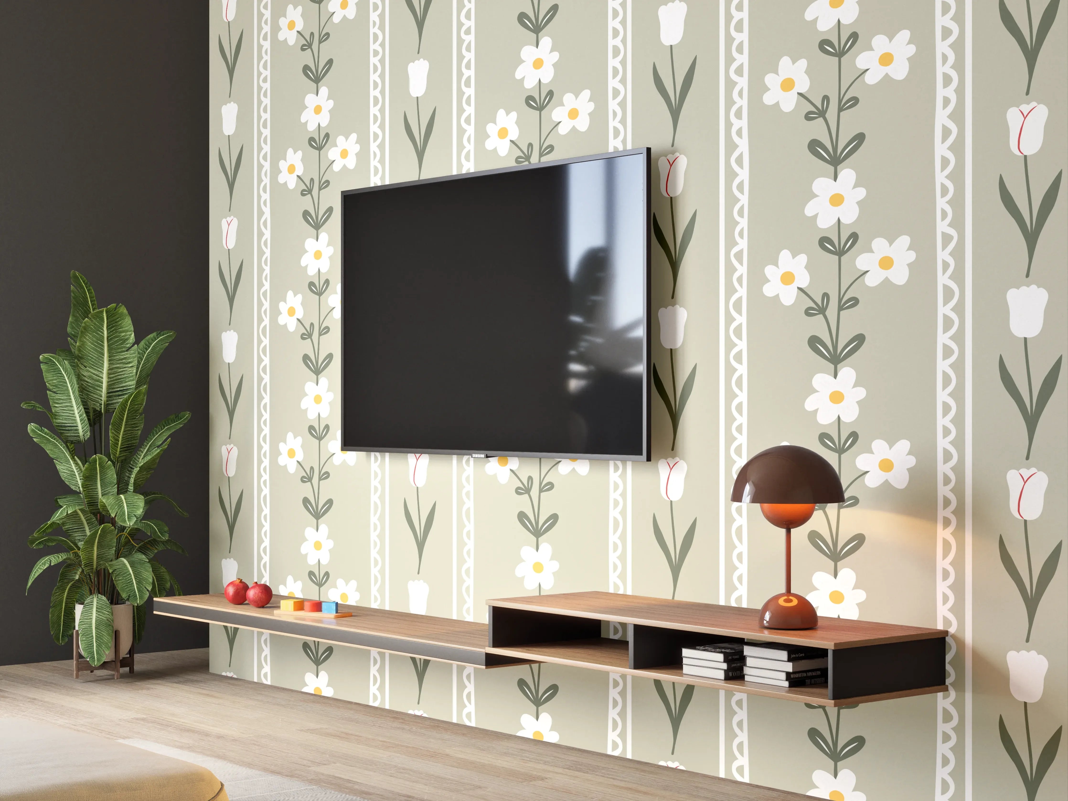 Wandverkleidung Wohnzimmer - Vintage Bloom Beige Blumen Tapete