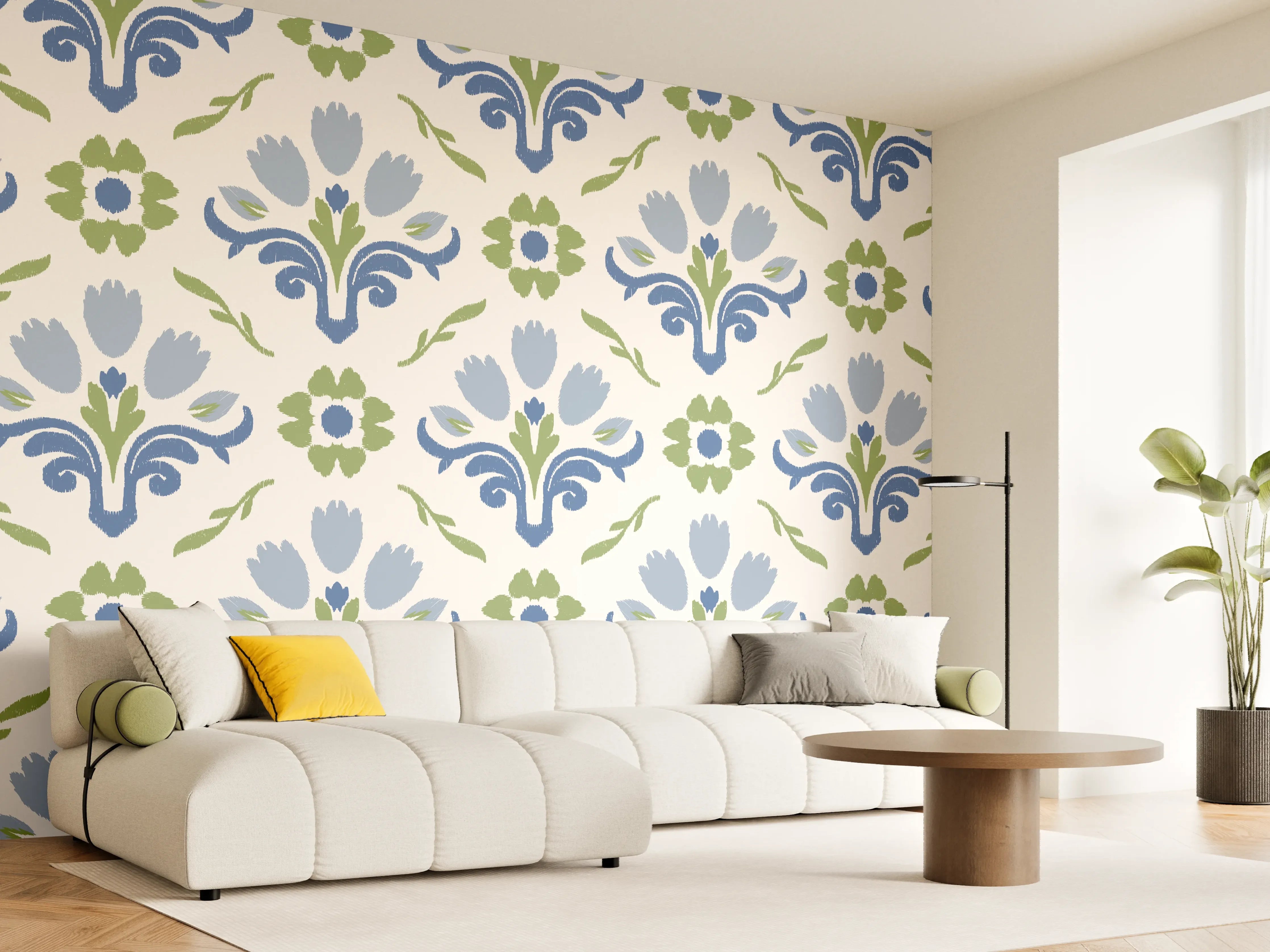 Wandverkleidung Wohnzimmer - Vintage Bloom Blau-Grün Tapete