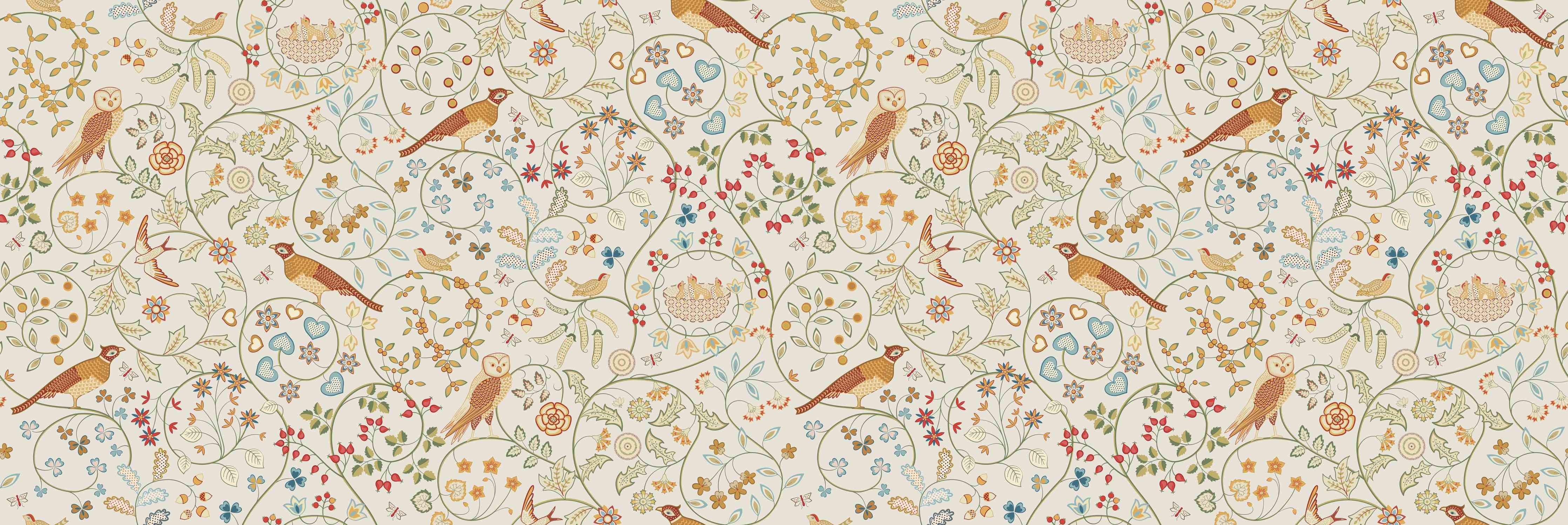 Wandverkleidung Wohnzimmer-Vintage Bloom Blumenmuster Beige