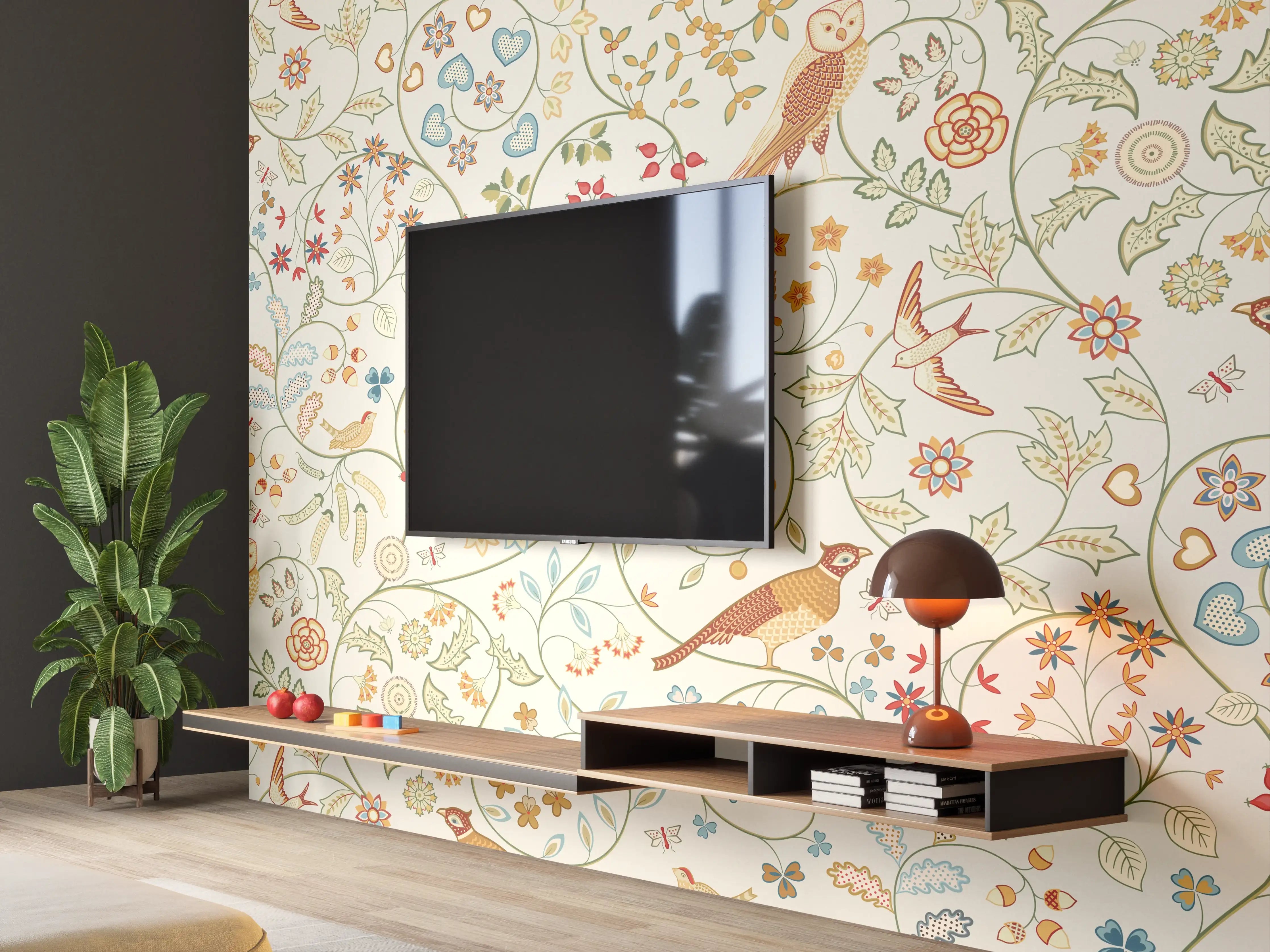 Wandverkleidung Wohnzimmer - Vintage Bloom Blumenmuster Beige