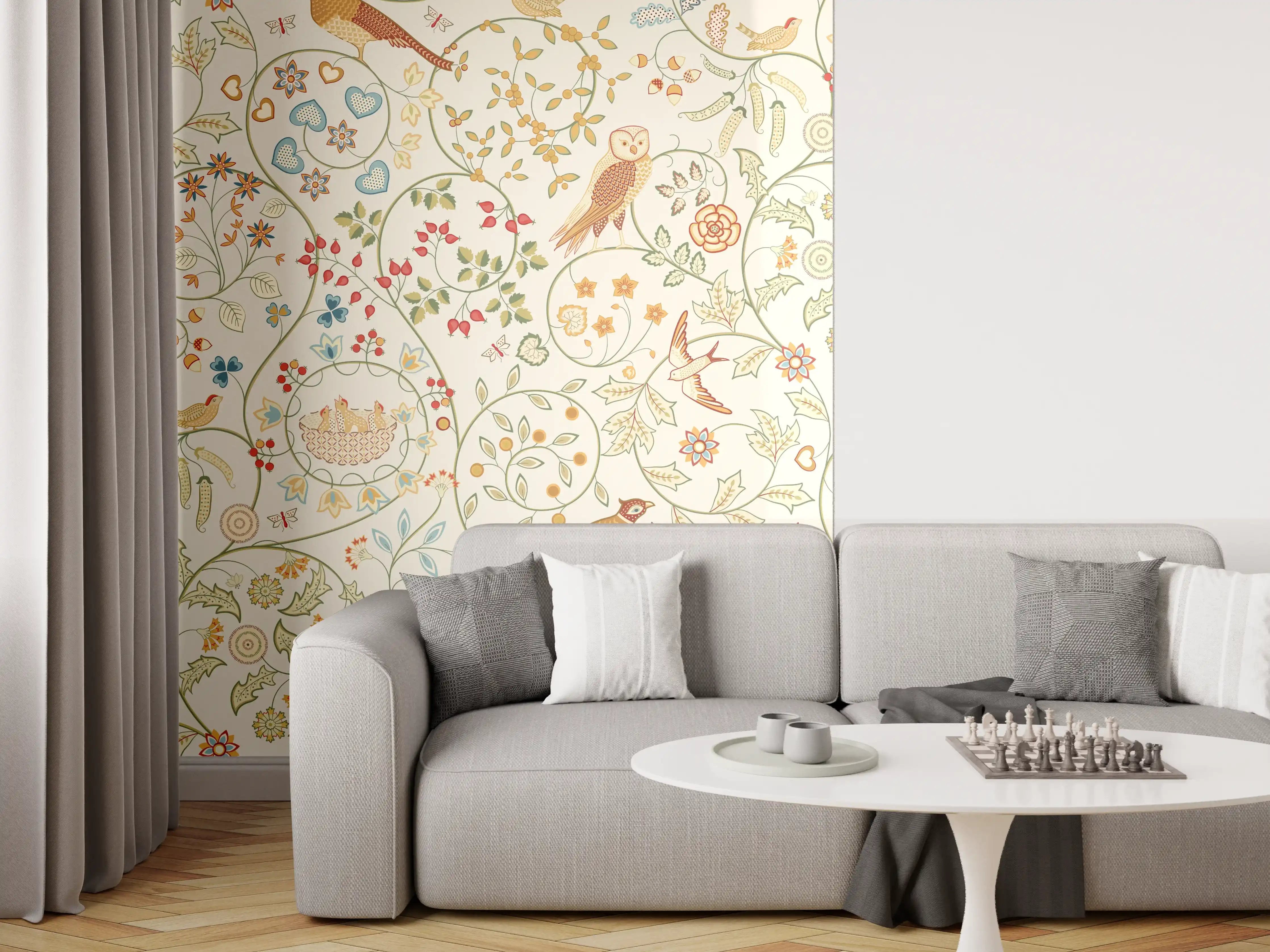 Wandverkleidung Wohnzimmer - Vintage Bloom Blumenmuster Beige