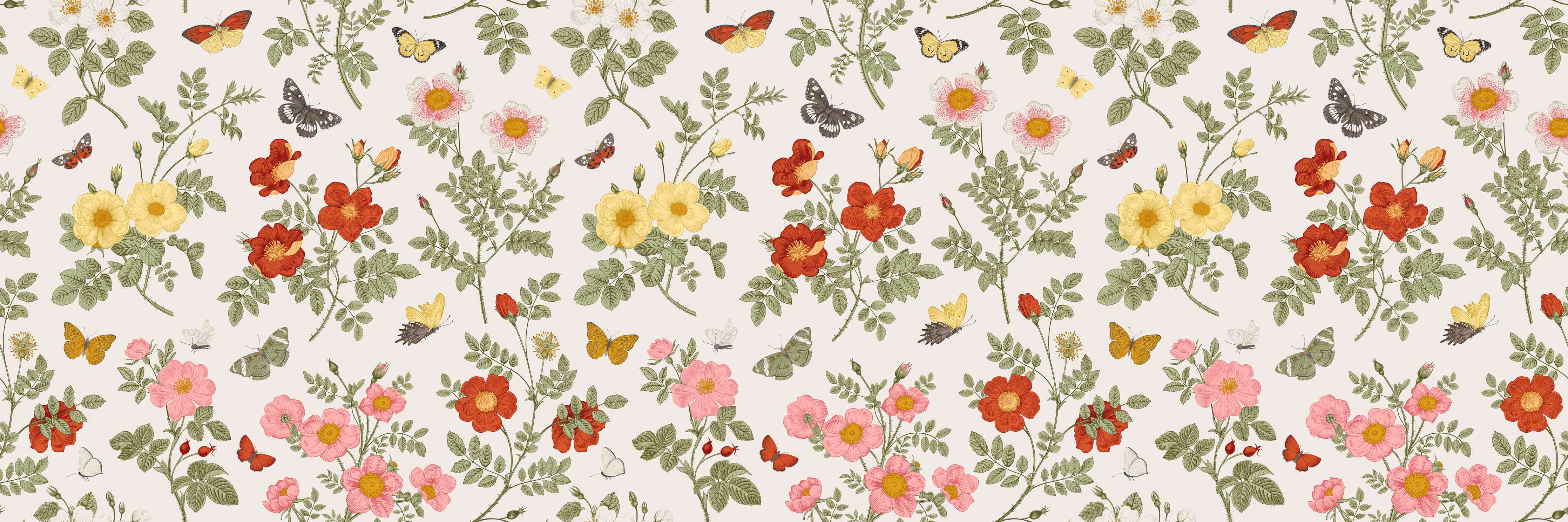 Wandverkleidung Wohnzimmer-Vintage Bloom Blumenmuster Rosa-Beige