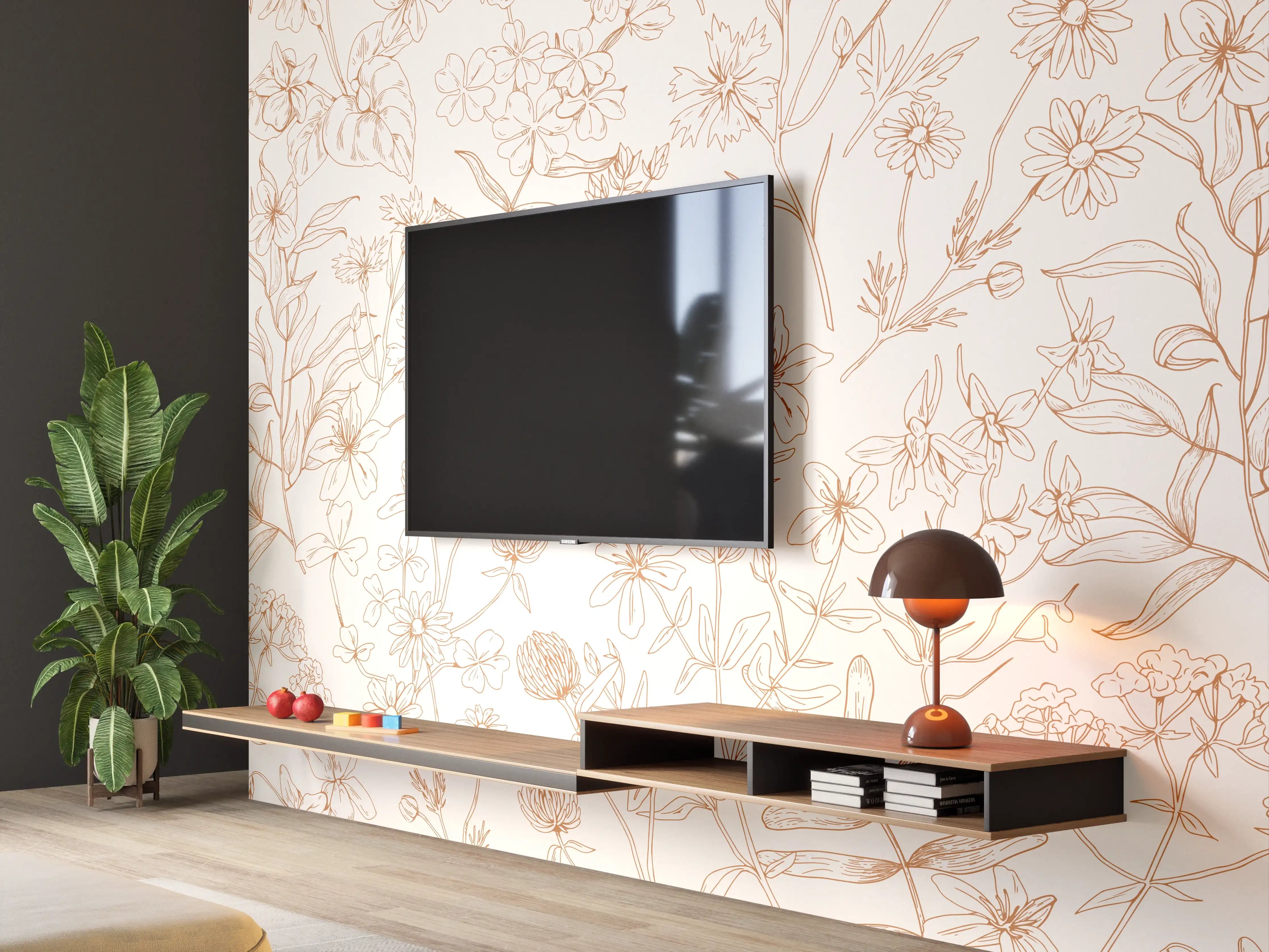 Wandverkleidung Wohnzimmer - Vintage Bloom Florales Muster in Rosa und Beige