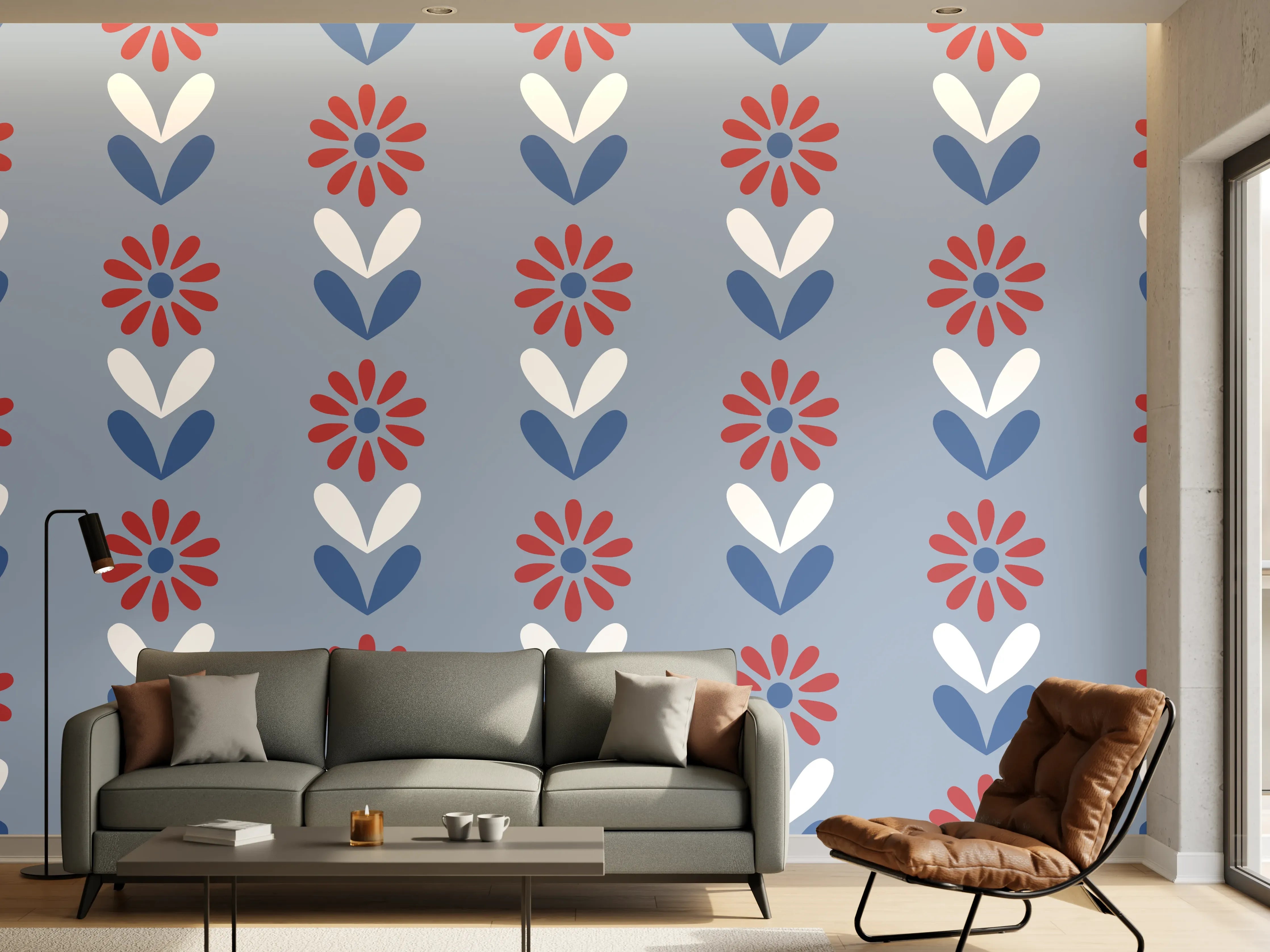 Wandverkleidung Wohnzimmer - Vintage Bloom Gänseblümchen Tapete